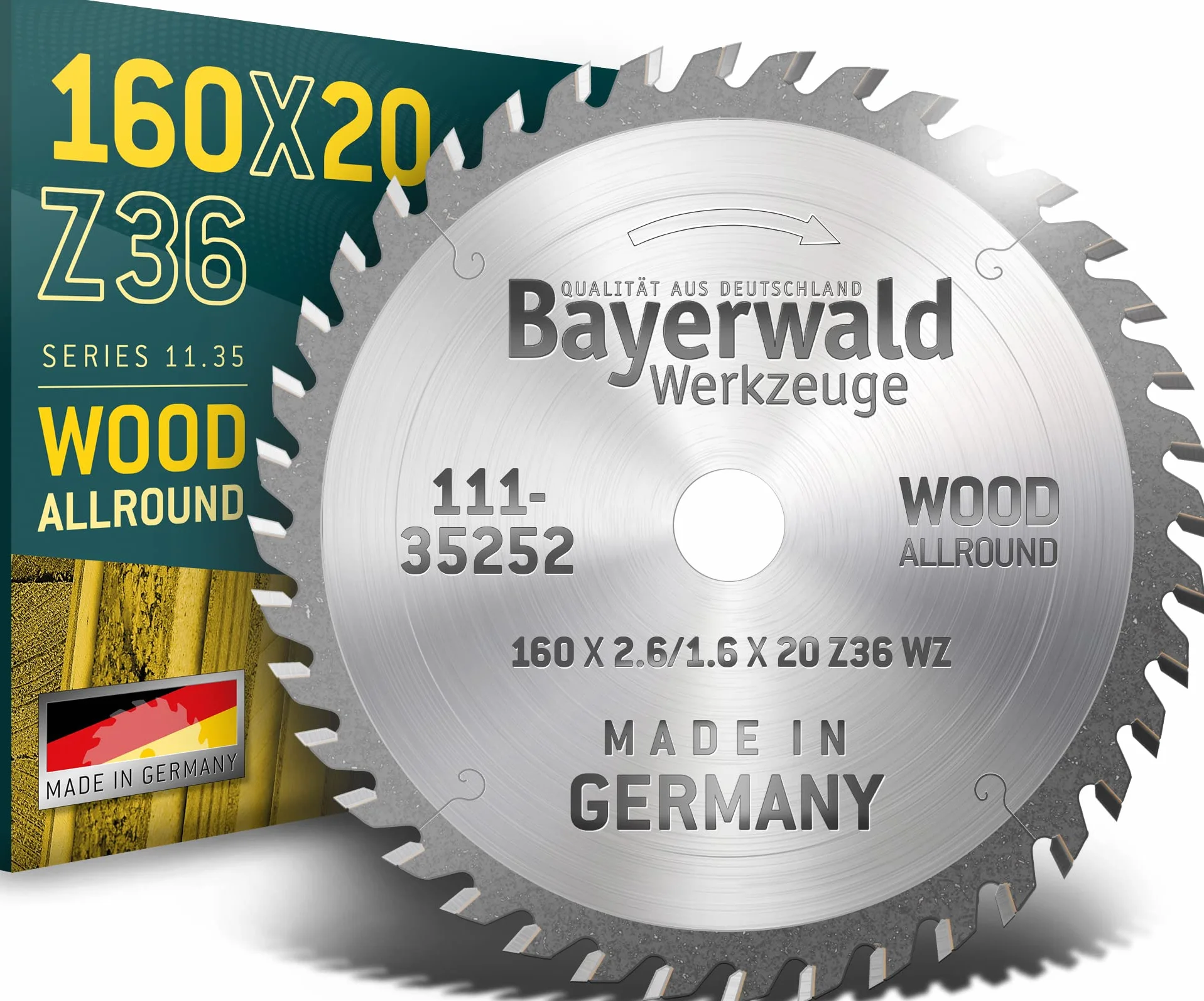Bayerwald - HM ręczna tarcza do piły tarczowej do drewna - Ø 160 mm x 2,6 mm x 20 mm | ząb zmienny (36 zębów/drobny) | bez otworów bocznych