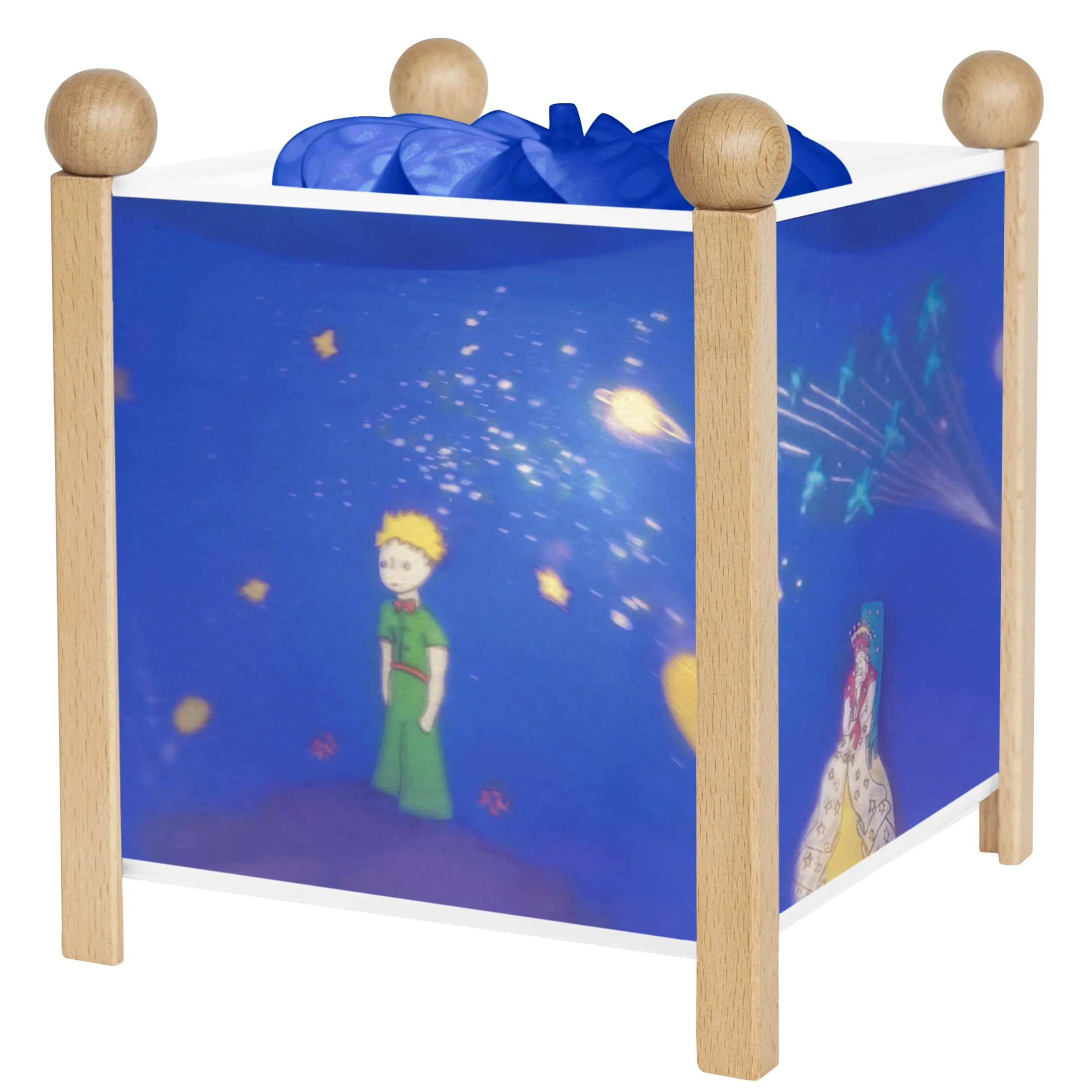 TROUSSELIER - Le Petit Prince. St Exupéry - Lampka nocna - Magiczna latarnia - Idealny prezent dla dzieci - Kreskówka - Uspokajające światło - Naturalny kolor drewna - Żarówka 12 V 10 W w zestawie