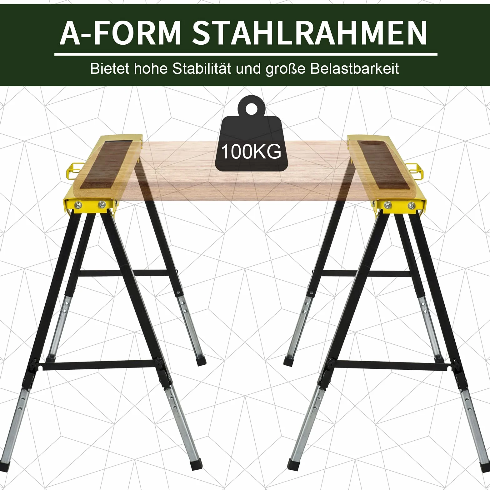 DURHAND zestaw 2 stojaków stojak do cięcia stojak roboczy stojak składany powierzchnia antypoślizgowa stal żółty czarny 100 x 49 x 62–89,5 cm obciążenie 100 kg