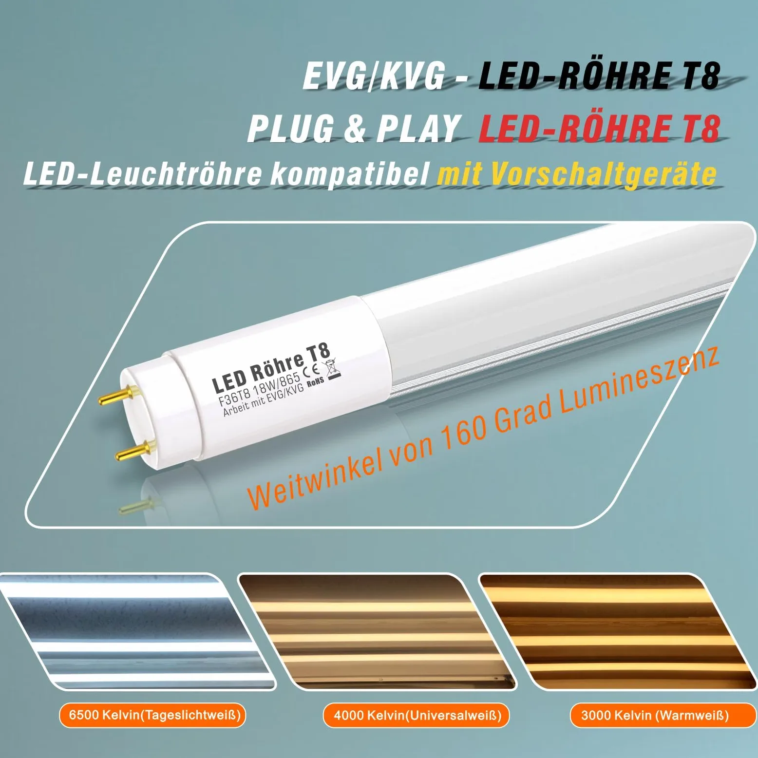 IHYCTV Rura LED T8 120 cm, G13/18 W, typ A i B, nie trzeba zdejmować statecznika, wymienna rura fluorescencyjna, matowa, AC 100 V do 277 V, 6500k białe światło dzienne