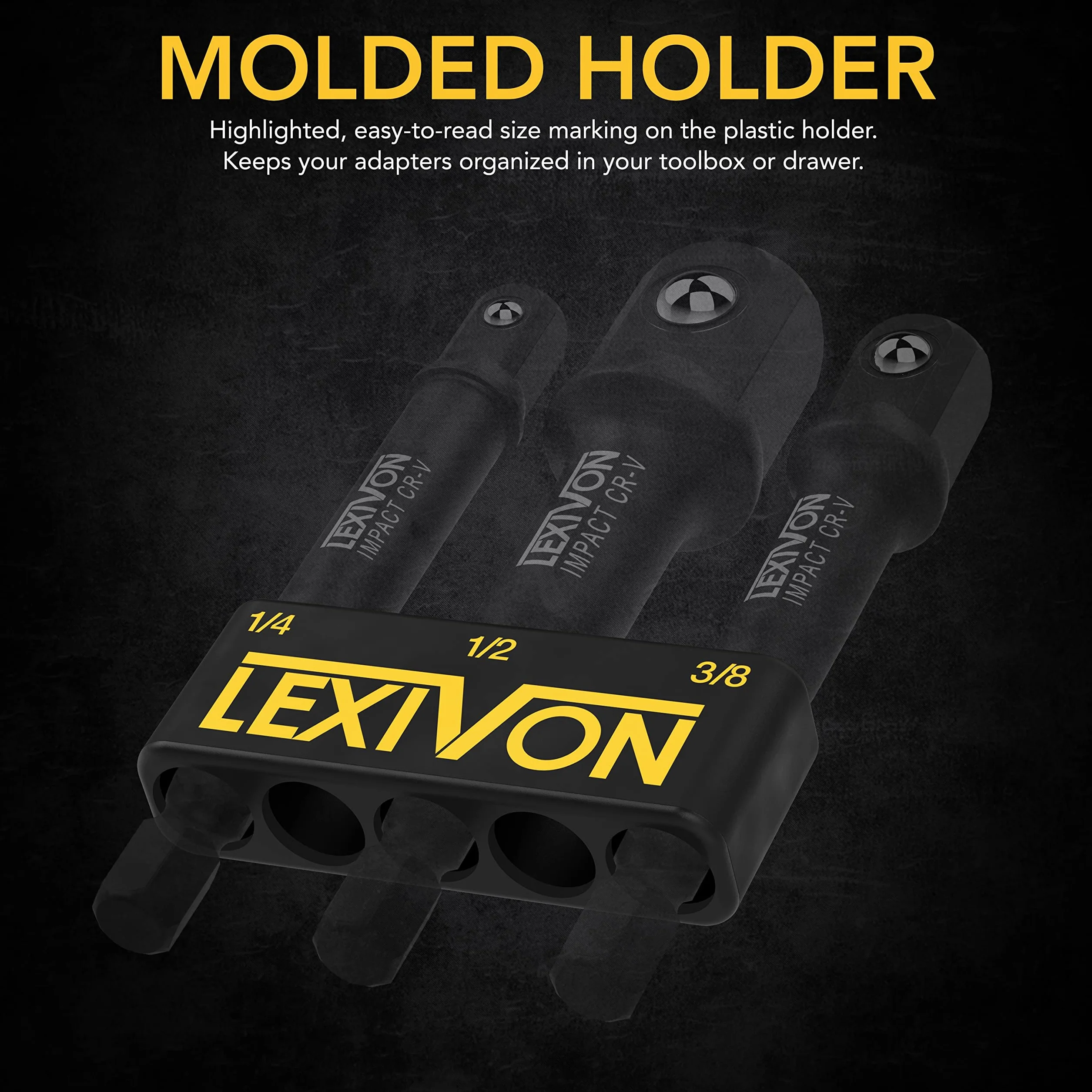 LEXIVON LX-105 3-częściowy zestaw adapterów nasadowych klasy udarowej – końcówka przedłużająca 3″ i 1/4″ z uchwytem, napęd 3/8″, 1/2″ i 101″, dostosuj wiertarkę do klucza o wysokim momencie obrotowym