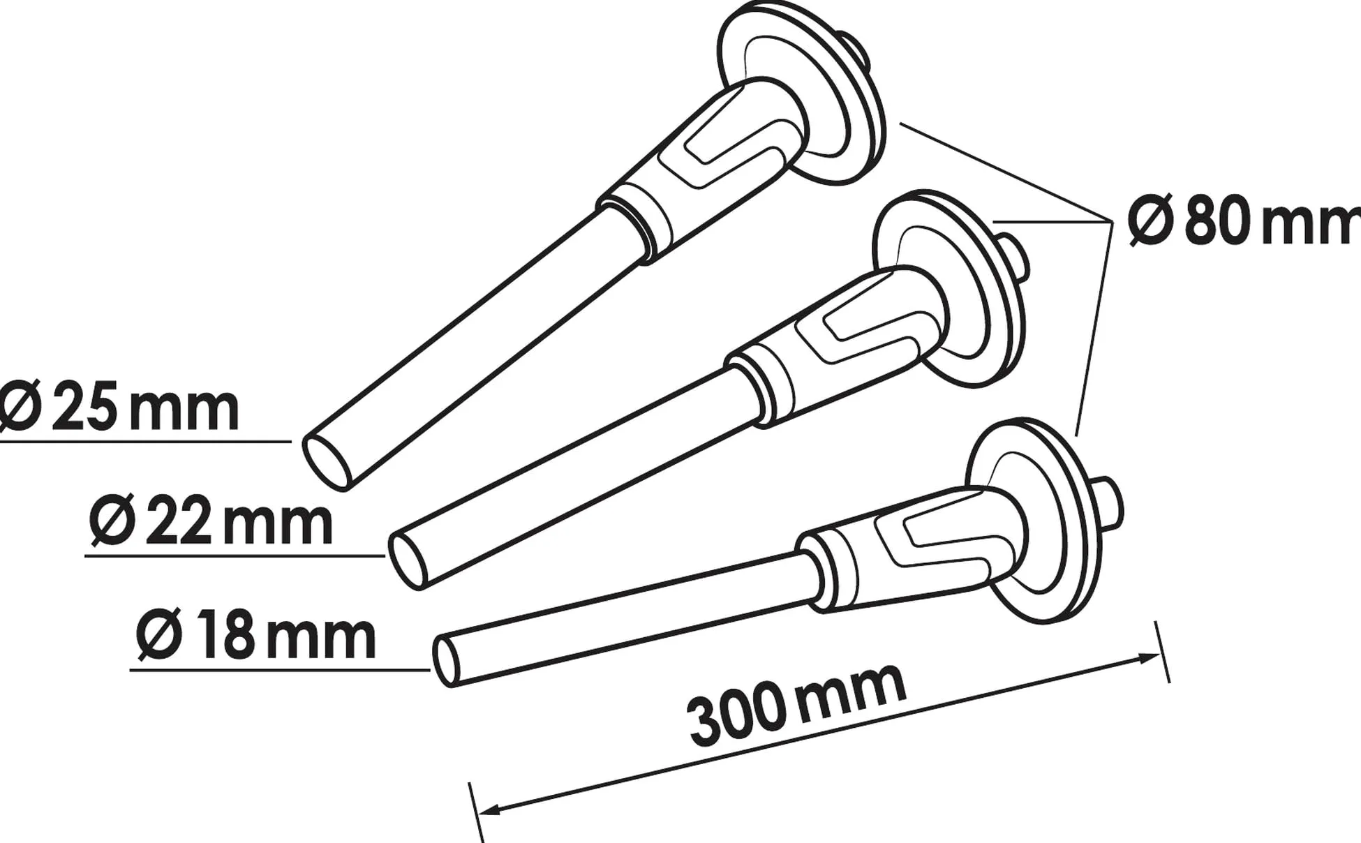 VIGOR Zestaw Wybijaków do Sworzni V6200-XXL, 3-Częściowy, 18, 22, 25 mm, Hartowana Stal Narzędziowa, z Osłoną Dłoni, do Osi, Wałów, Śrub, Sworzni, Zawleczek, Zawleczek, Format XXL