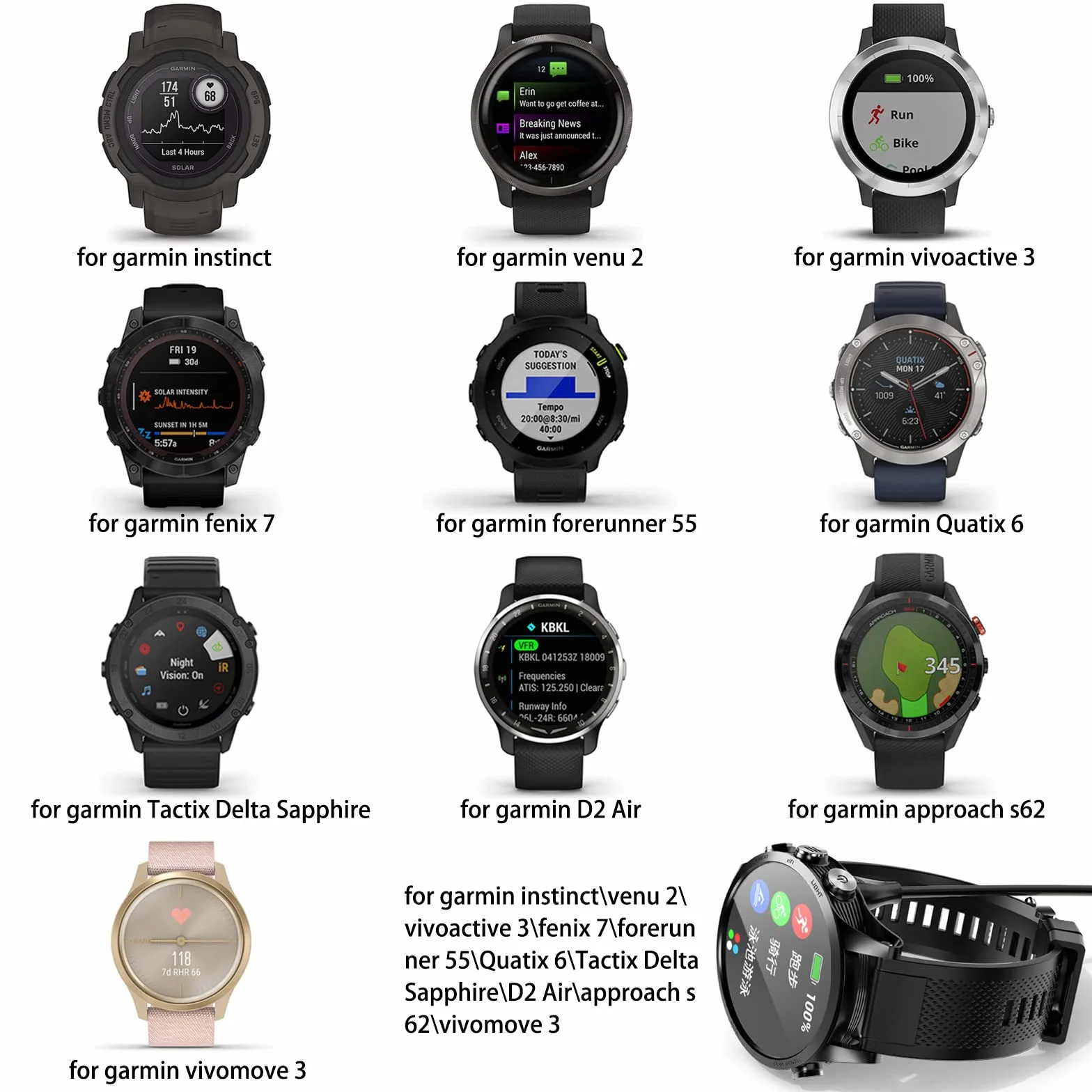 Oumida Kabel do ładowania Garmin Fenix 7/6/5, 100cm USB stacja ładująca do Forerunner/Vivoactive/Vivomove