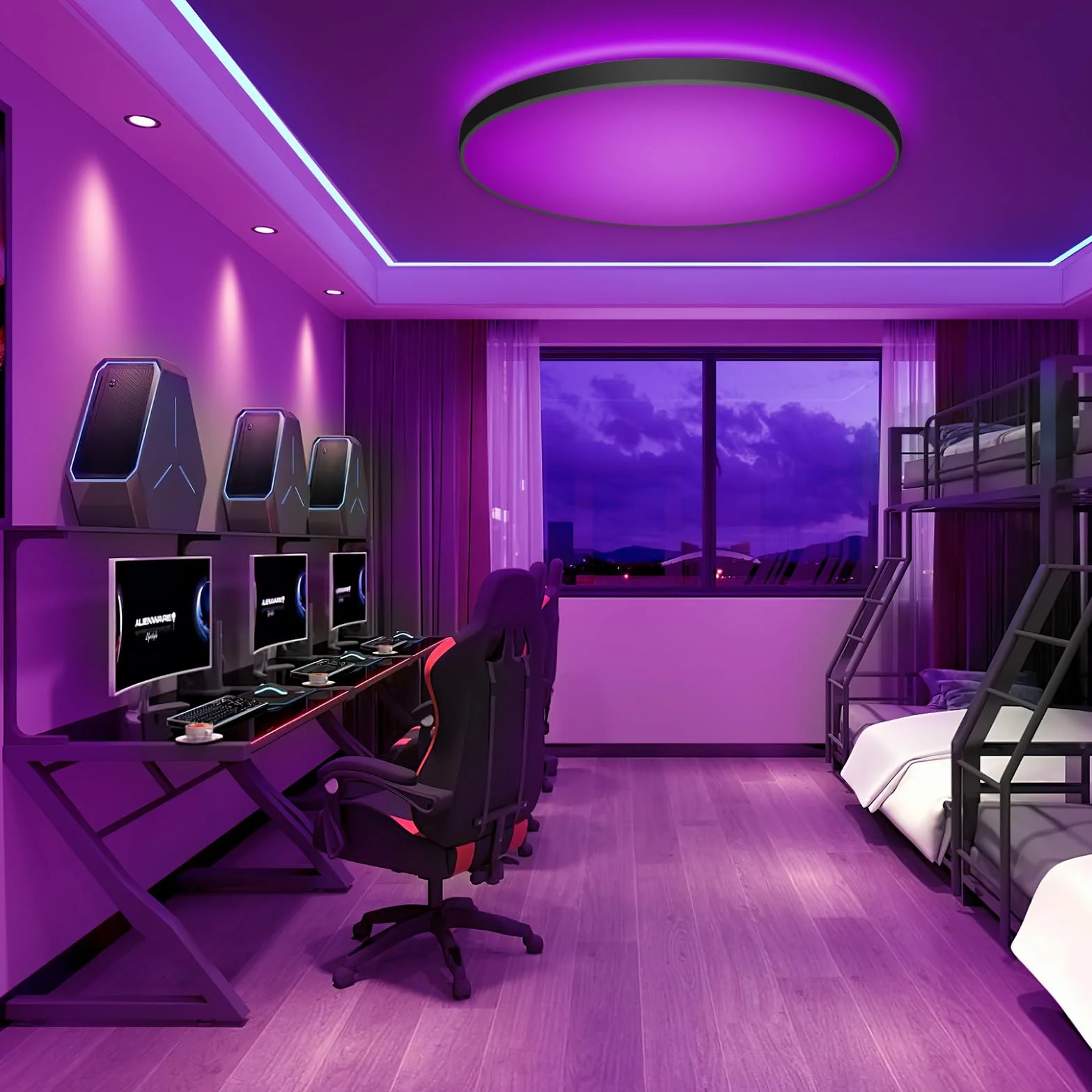 Lampa sufitowa LED, możliwość ściemniania, okrągła, czarna, 24 W, z pilotem, RGB sterowana aplikacją, 2700 K-6500K, inteligentna lampa sufitowa LED, do pokoju dziecięcego, biura, salonu, Ø30