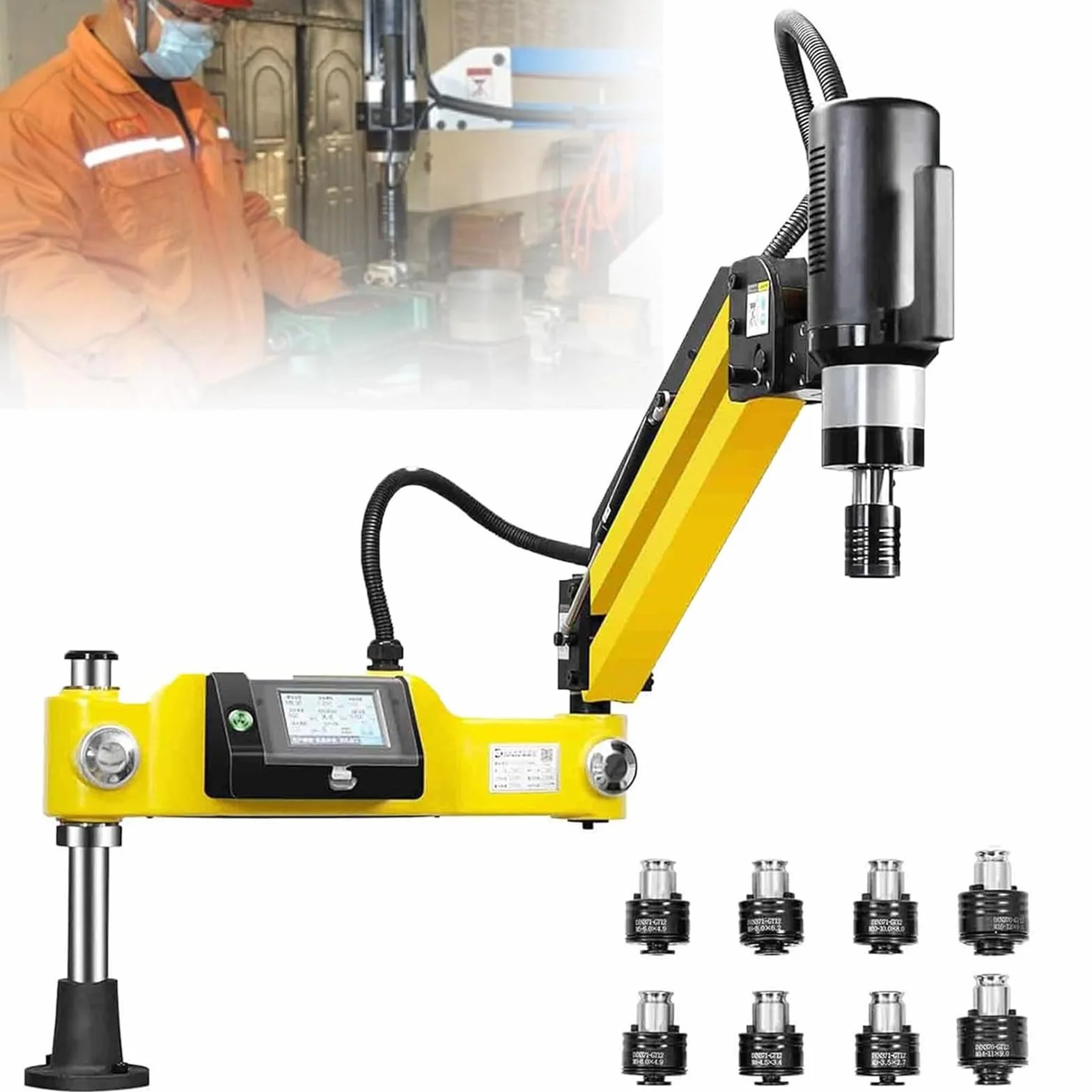 Elektryczna maszyna do gwintowania CNC M3-M16, uniwersalne ramię gwintujące 360 stopni, ekran dotykowy, promień roboczy 1000 mm, elektryczna maszyna do gwintowania stali, żelaza, m