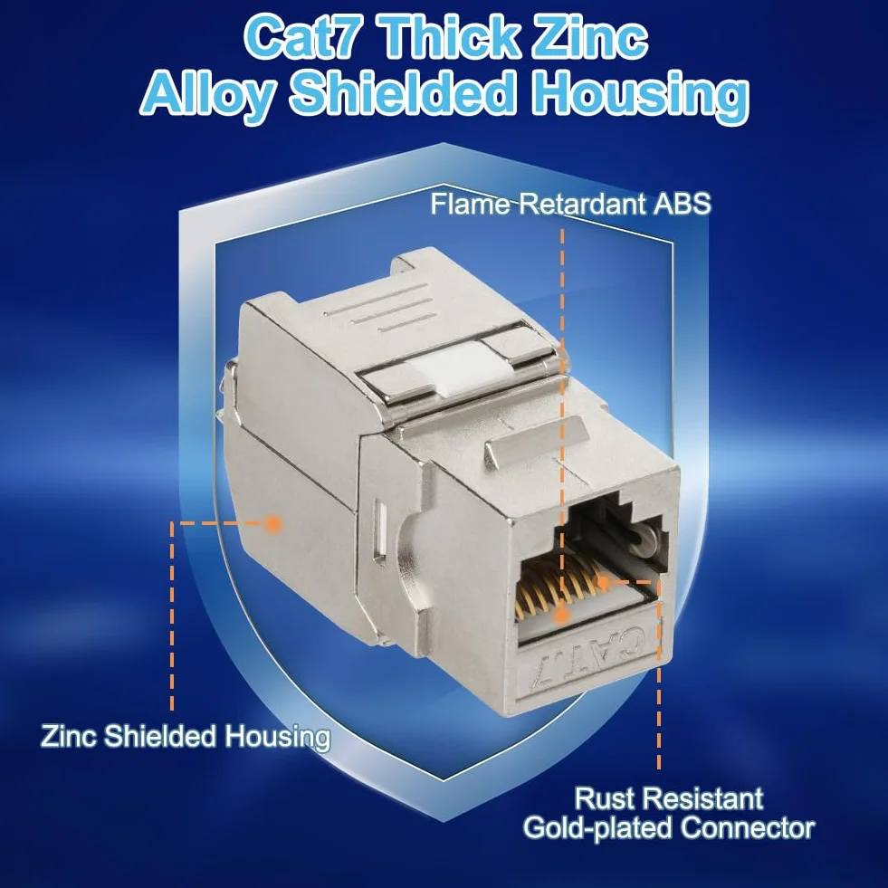 OFFCUP 4 szt. łącznik RJ45, 10 Gb/s Cat7 nieekranowane gniazdo Keystone, aluminiowy żeński na żeński prosty moduł Ethernet In-Line, stopniowe złącze Ethernet bez użycia narzędzi