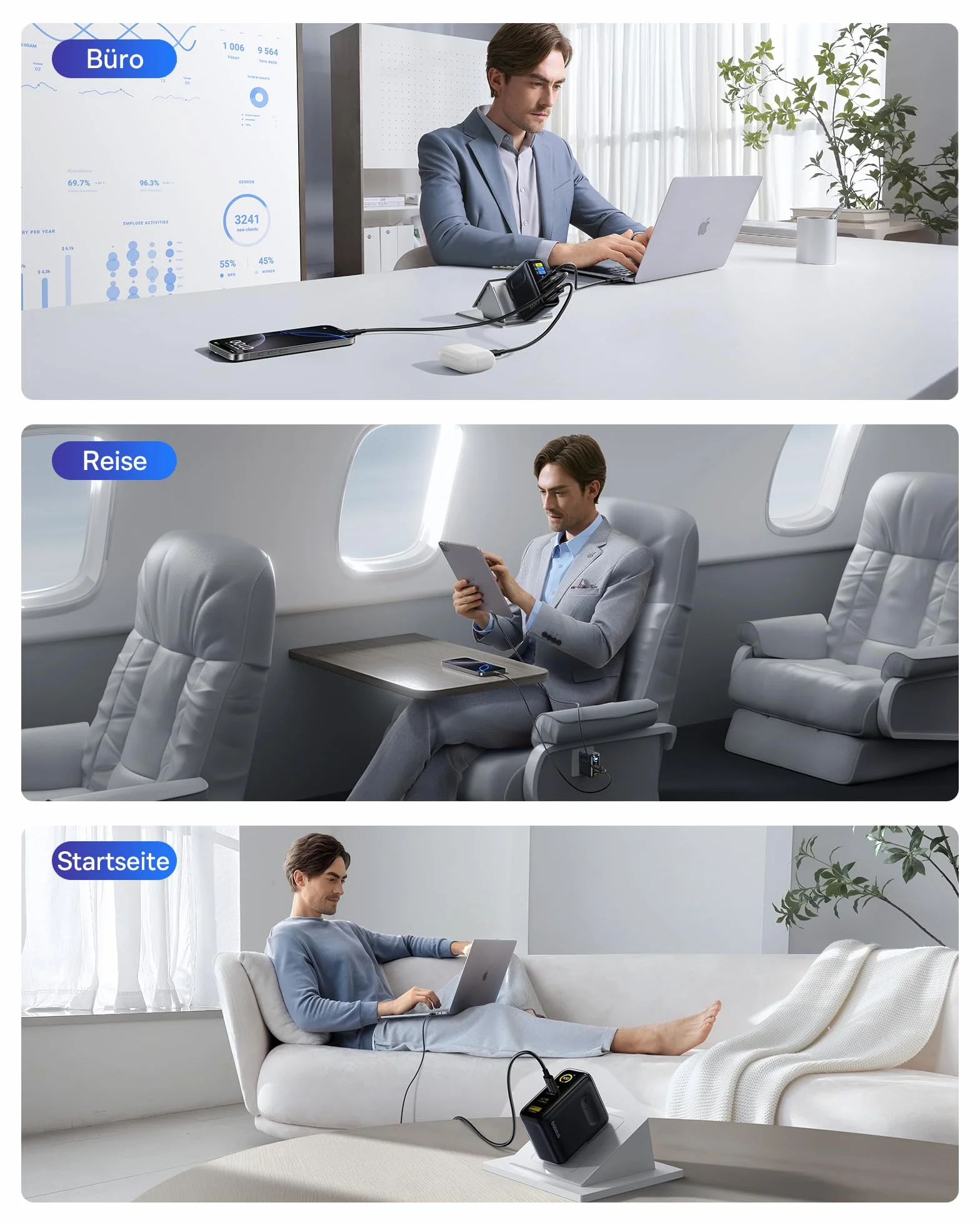 Baseus Picogo ładowarka USB C 100 W, Smart Display & Touch Control, szybka ładowarka 3 w 1, zasilacz GaN USB C, kompatybilny z MacBook, iPhone 17/16/15/14, Galaxy 25/24/23, Pixel i innymi