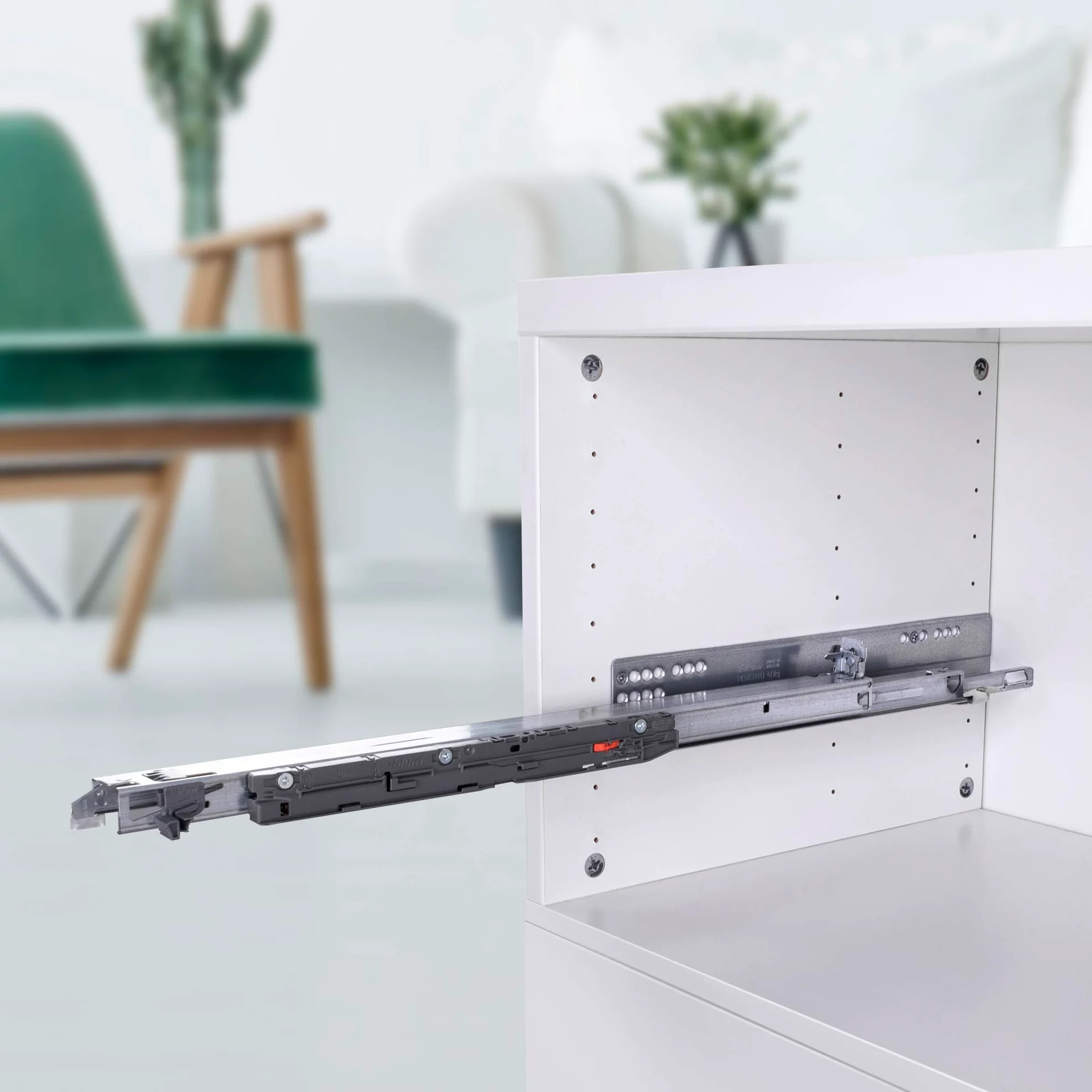 Gedotec prowadnice do szuflad z pełnym wysuwem 750 mm z tłumieniem Blum Movento 766H7500B | Nośność: 60 kg | Drewniane wysuwane szuflady z miękkim zamknięciem | 1 para szuflad z łącznikami