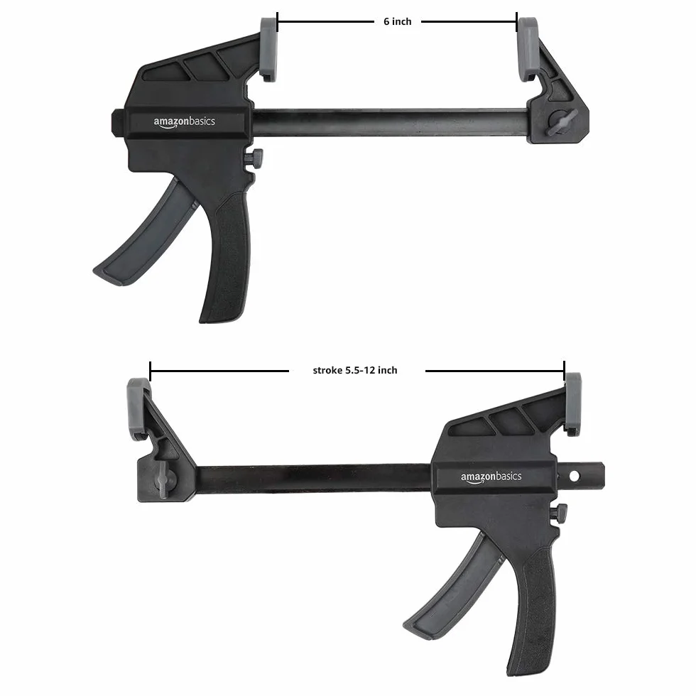 Amazon Basics Zaciski zwalniające, zestaw 6-częściowy, 2 sztuki 10,16 cm, 4 sztuki 15,24 cm, czarny/szary