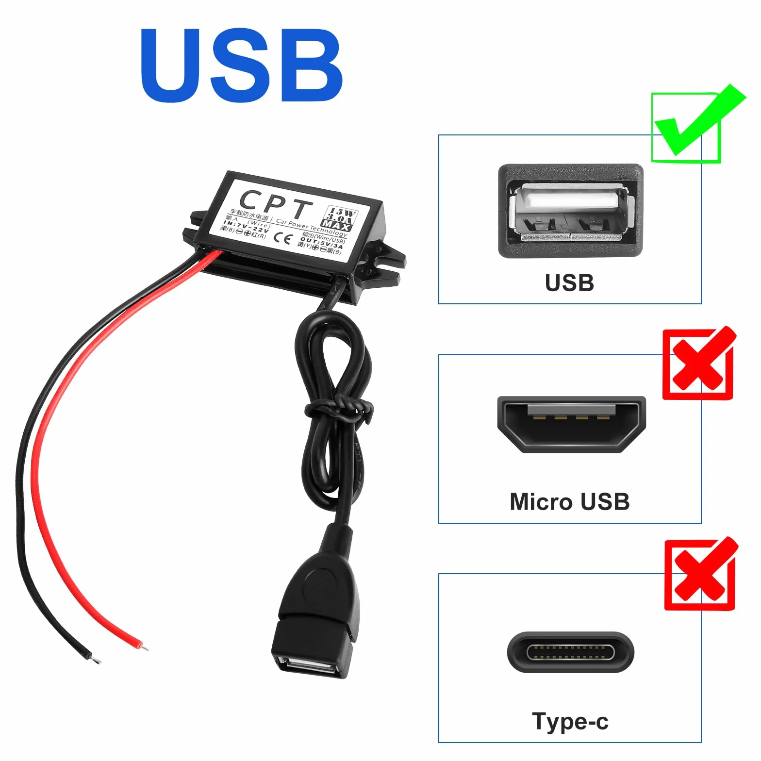 USB Adapter 12V na 5V Konwerter DC DC Buck Regulator Napięcia 7V-22V 3A 15W do Samochodu Motocykla GPS Monitoringu