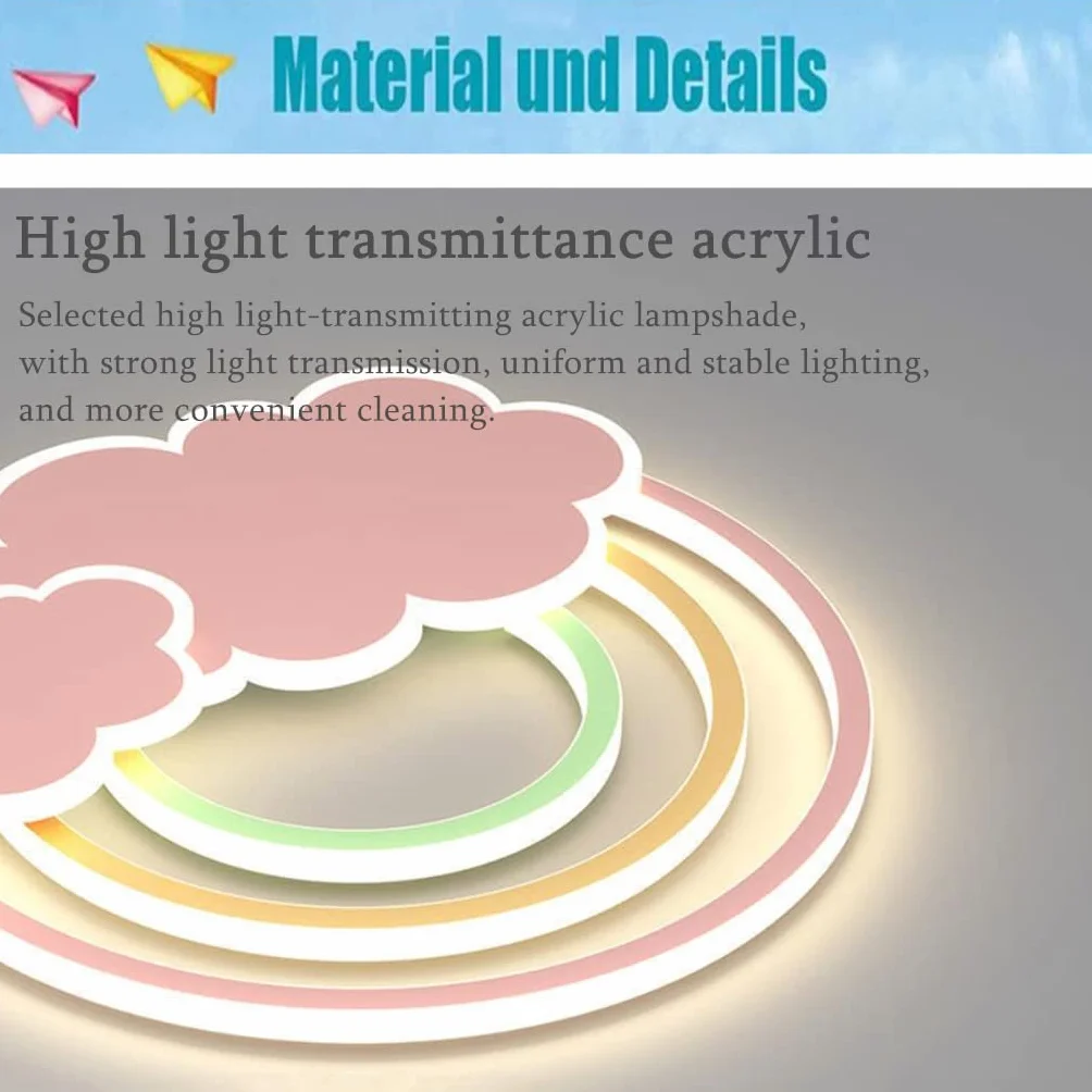 Lampa LED do pokoju dziecięcego nowoczesny design tęczy chmura ściemnialne lampy sufitowe 3000K-6500K Akrylowy żyrandol sufitowy chłopiec dziewczyna sypialnia salon oświetlenie sufitowe, różowy