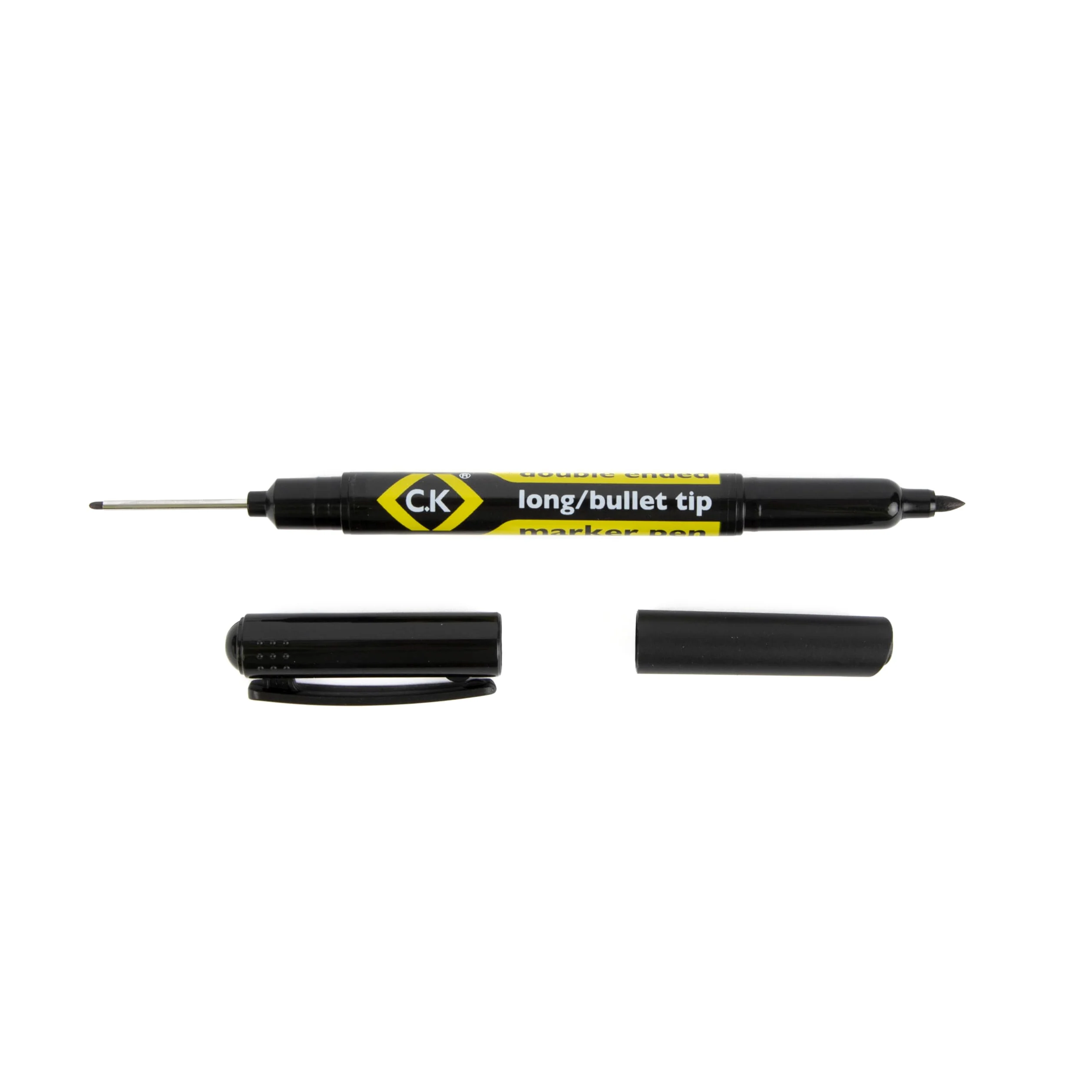 C.K Tools Marker permanentny z podwójną końcówką, czarny, końcówka 0,7 mm i okrągła końcówka 1 mm, wodoodporny, szybkoschnący tusz, do otworów, kątów, listew, szablonów, drewna, metalu, PCW, CK T3593