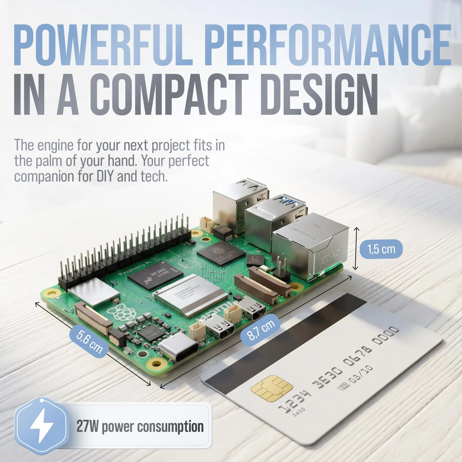 db-tronic Raspberry Pi 5 2 GB Starter Kit | Edycja 64 GB | Zasilacz 27 W | Obudowa z wentylatorem | Micro HDMI 4K | Aluminiowy radiator | idealny do Home Assistant i smart home