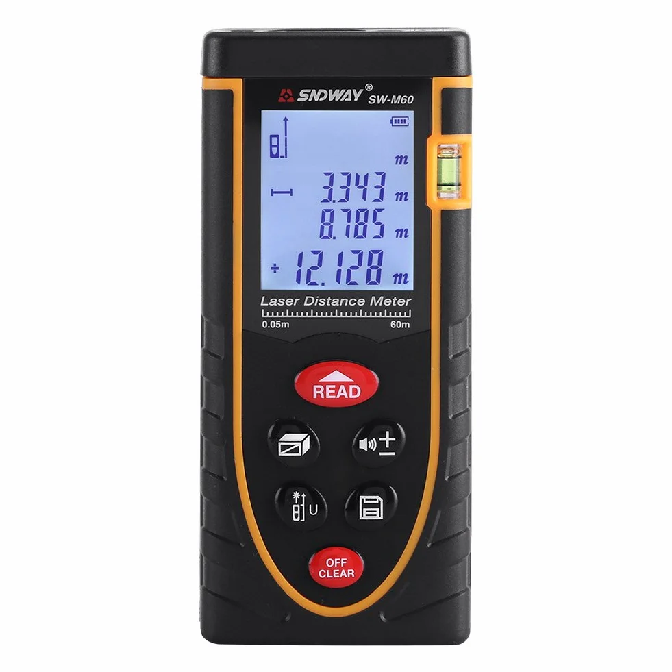 Cyfrowy dalmierz ręczny 1 mm do 40/60/80/100 m z dużym wyświetlaczem LCD i poziomicą