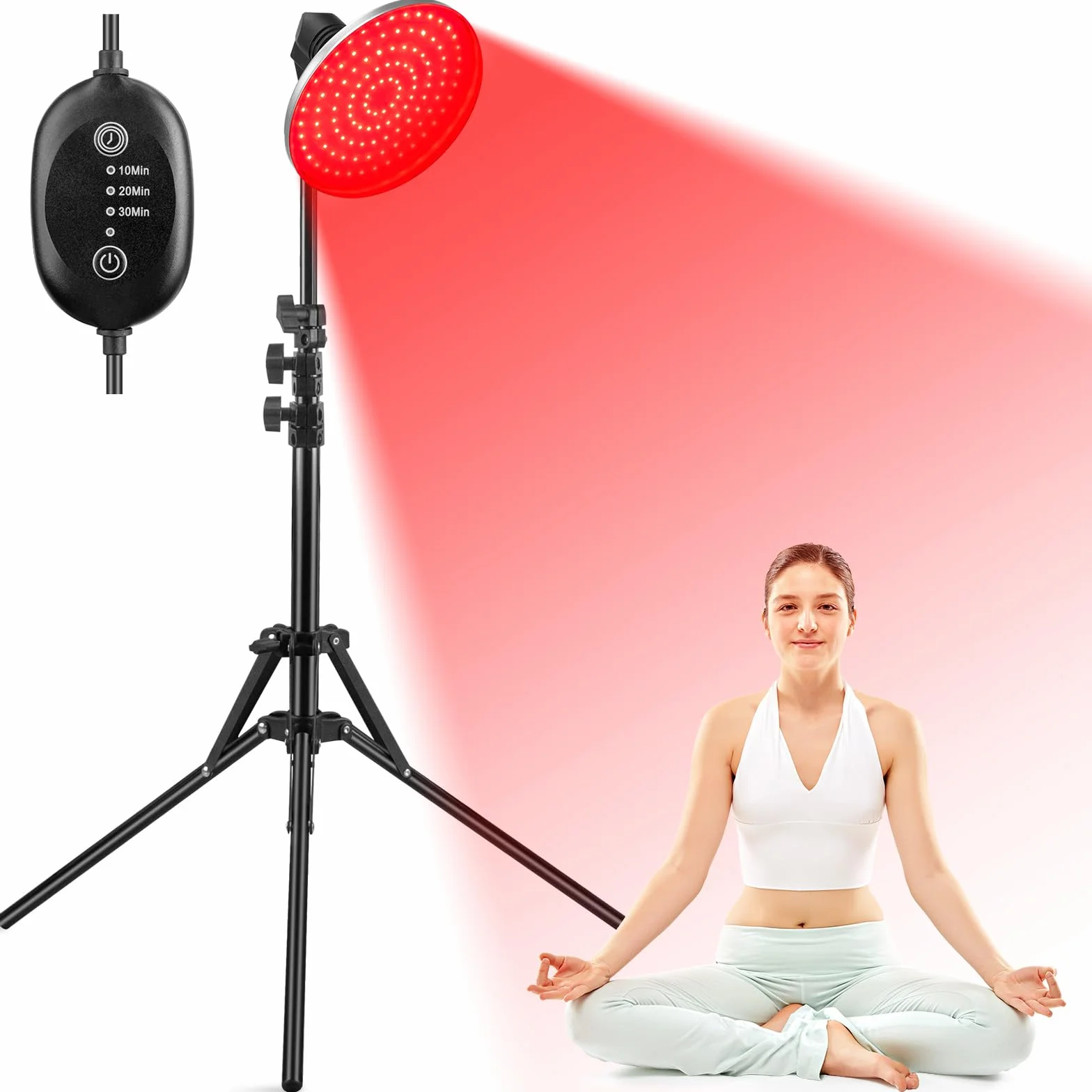 Lampa na podczerwień, czerwona lampa 660 nm, czerwone światło podczerwone LED z zegarem i statywem, czerwone światło do twarzy, ciała, mięśni, pleców