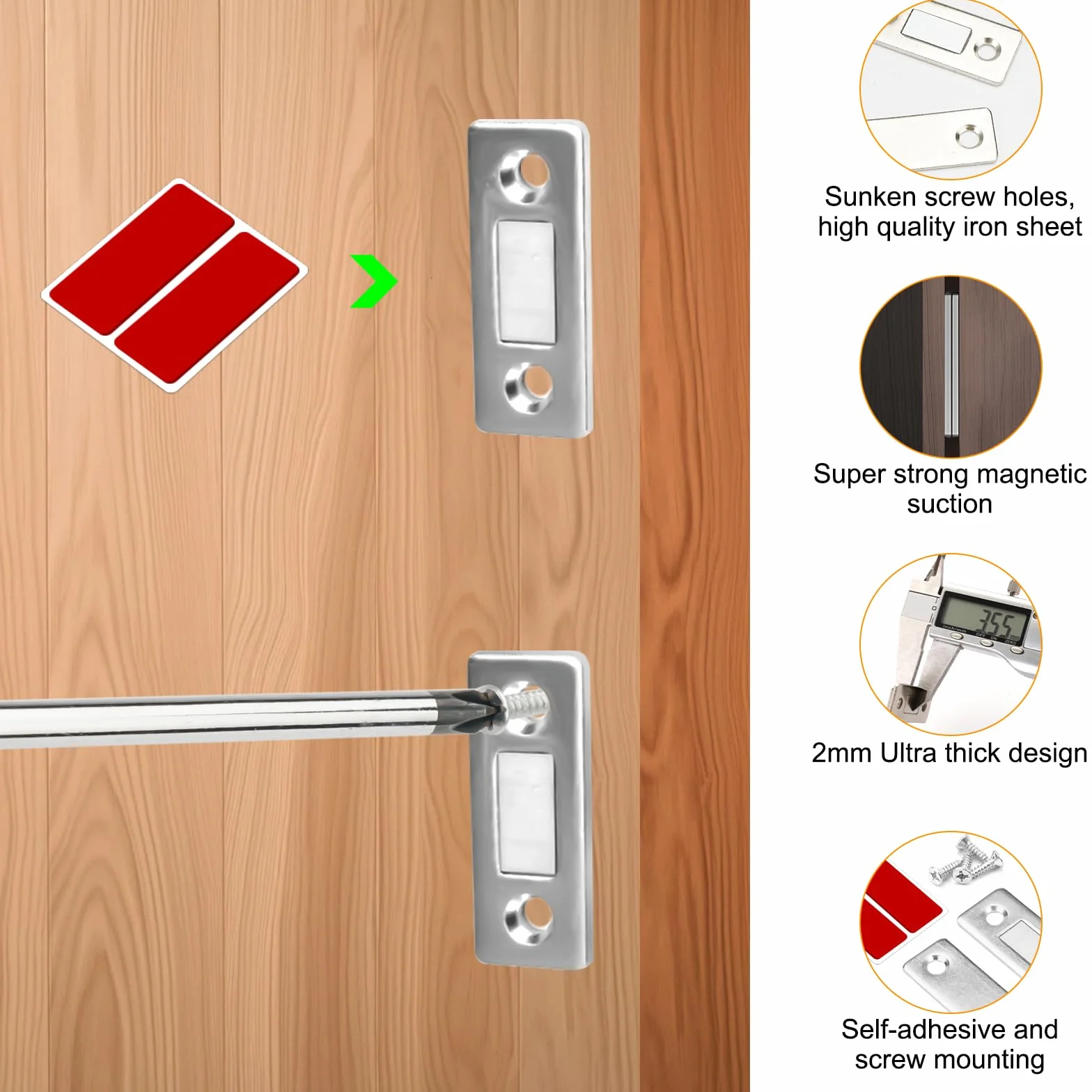 EXIN DECHEN 16 sztuk magnesów do drzwi szafki, ultra cienkie samoprzylepne magnesy do szafek, magnesy do drzwi szaf, ekstra mocne magnesy na drzwi, magnetyczne zapięcia do szafek, magnes do drzwi