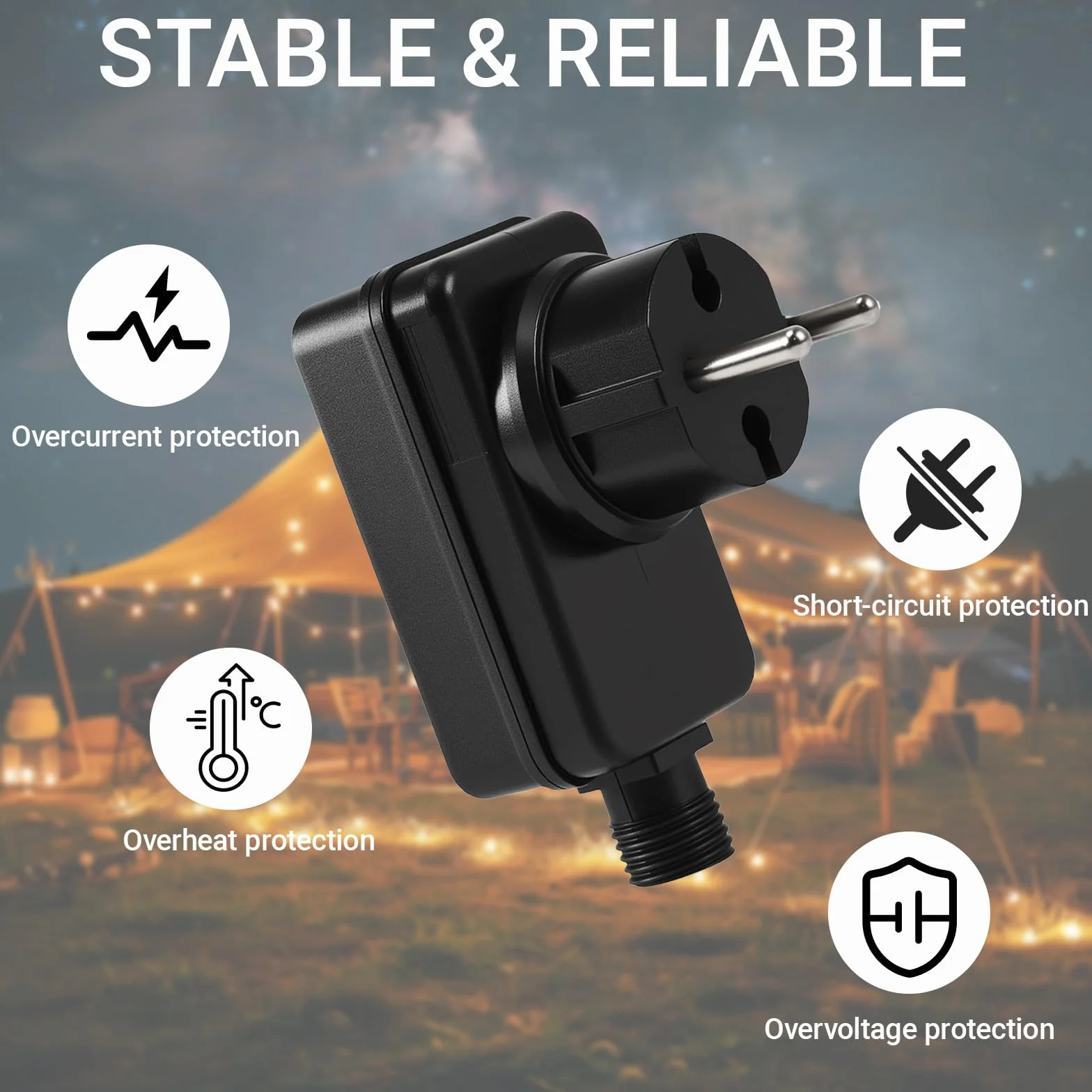 Zestaw adapterów zasilających 12 V DC 1 A, zasilacz do łańcucha świetlnego, wodoszczelność IP44, wtyczka UE, oświetlenie ogrodowe, adapter LED 12 V z ochroną napięcia do reflektorów