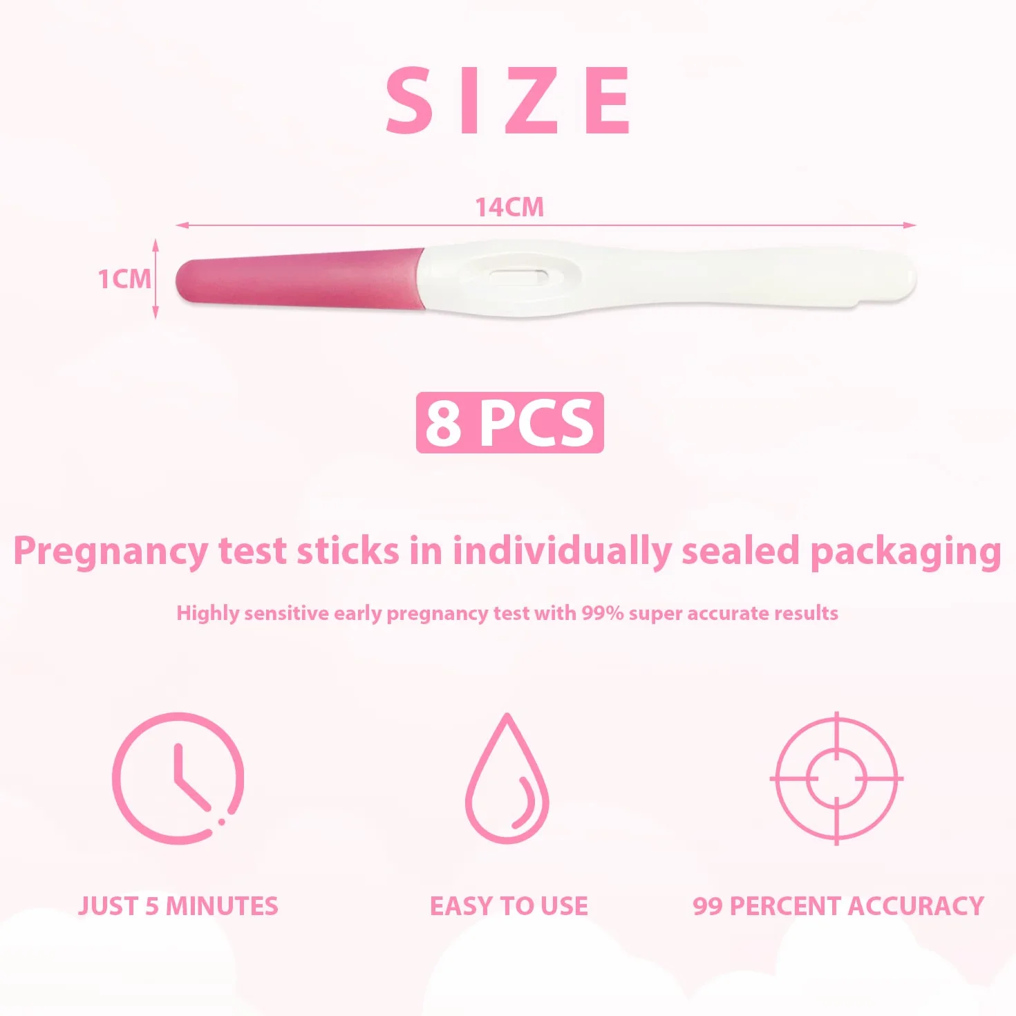 8 pojedynczo uszczelnionych patyczków do testów ciążowych, bardzo czuły test wczesnej ciąży, sztyft do testu ciążowego, 99% bardzo dokładnych wyników