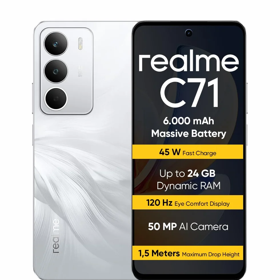realme C71 smartfon 6+128 GB 6000 mAh 45 W szybkie ładowanie 120 Hz biały