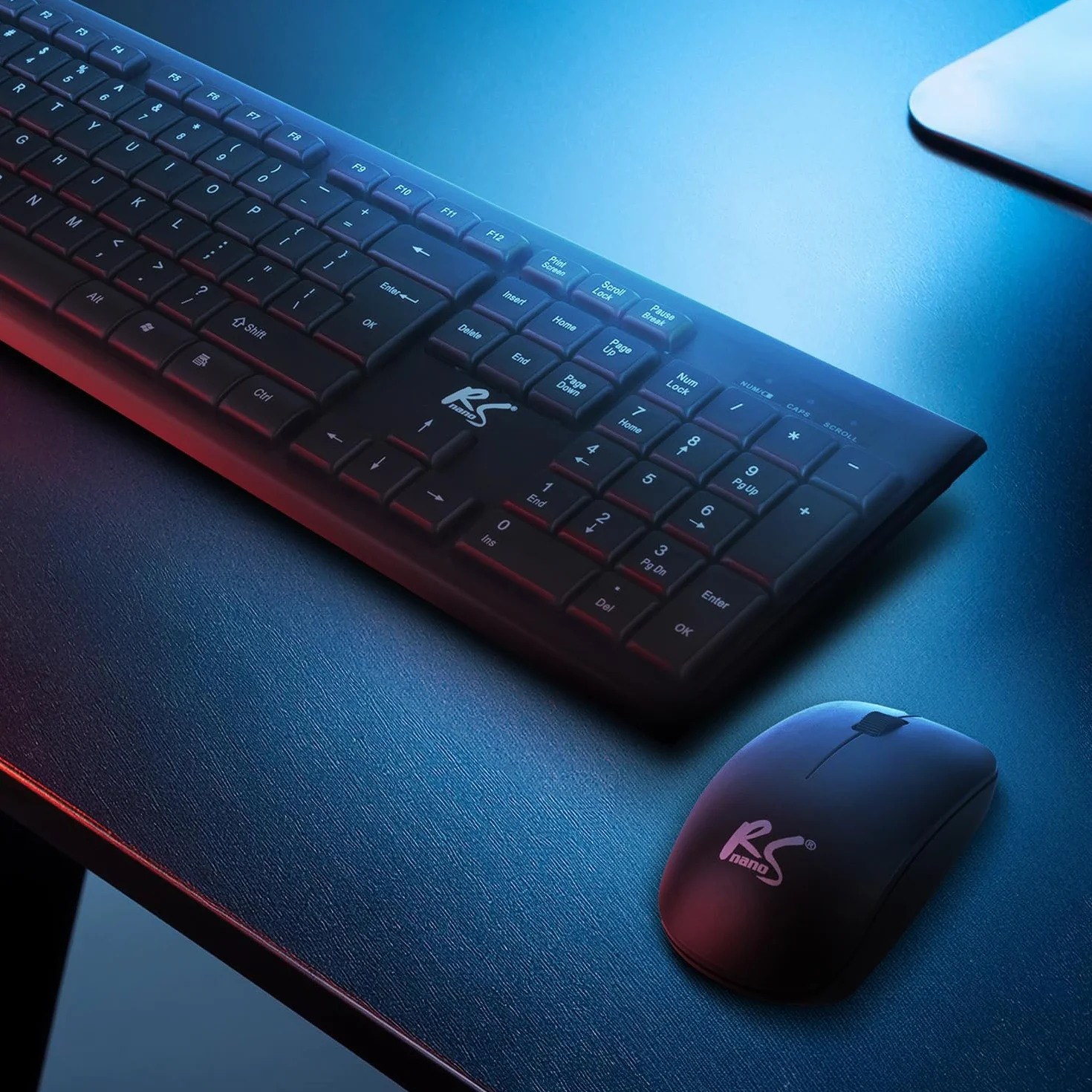 Bezprzewodowa klawiatura i mysz NanoRS RS580 połączenie 2,4 GHz 104 klawisze klawiatura numeryczna ergonomiczna mysz 1200 DPI kompatybilna z Windows Mac + 2 baterie przemysłowe AAA w zestawie