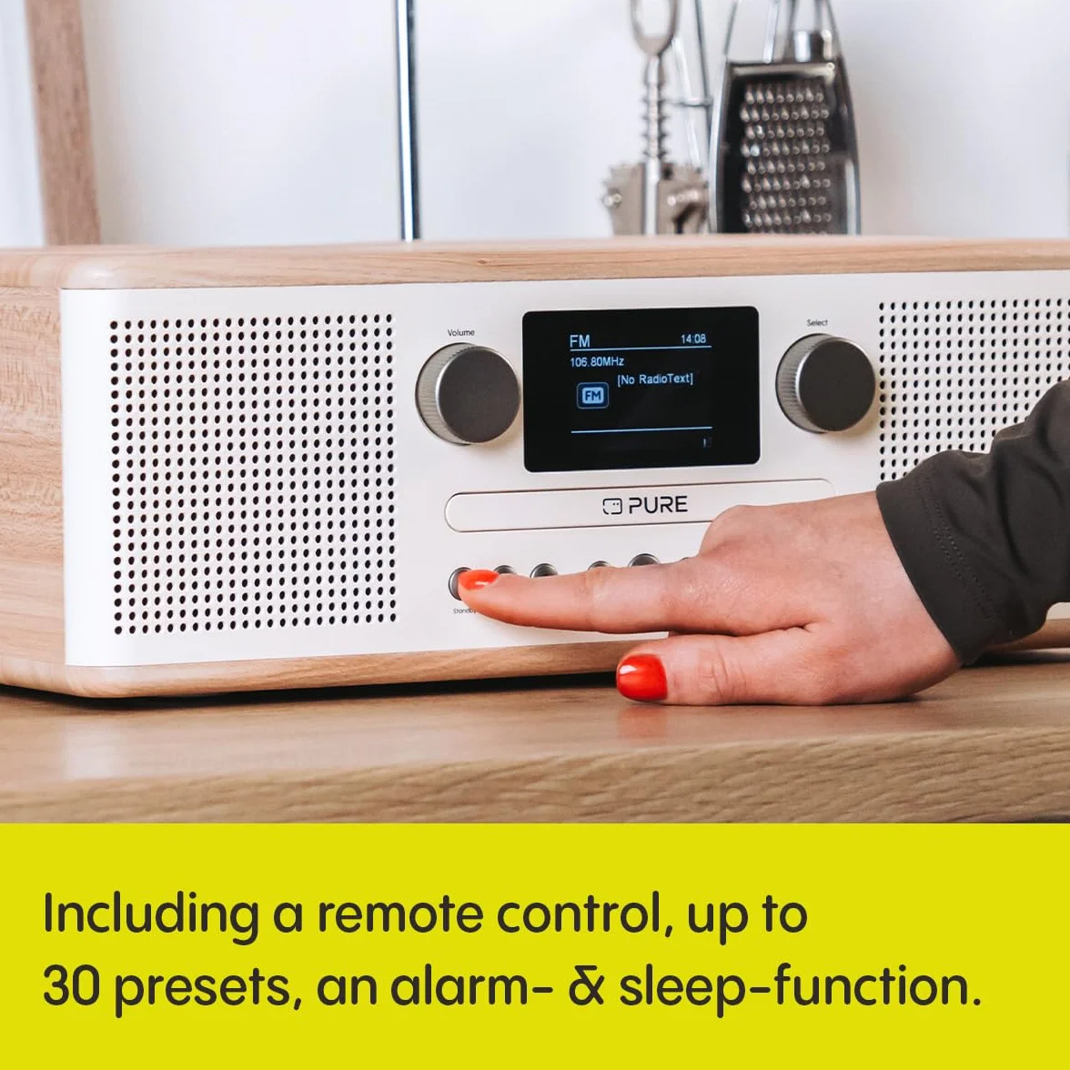 Pure Klasyczny system muzyczny C-D6 (odtwarzacz CD, DAB+/FM, Bluetooth, AUX, USB, Alarm Sleep Timer) bawełna biały/dąb