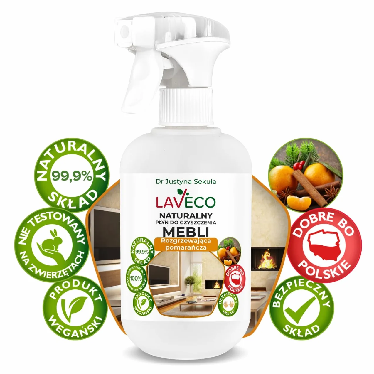 Naturalny płyn do czyszczenia mebli - rozgrzewająca pomarańcza - 0,5 l