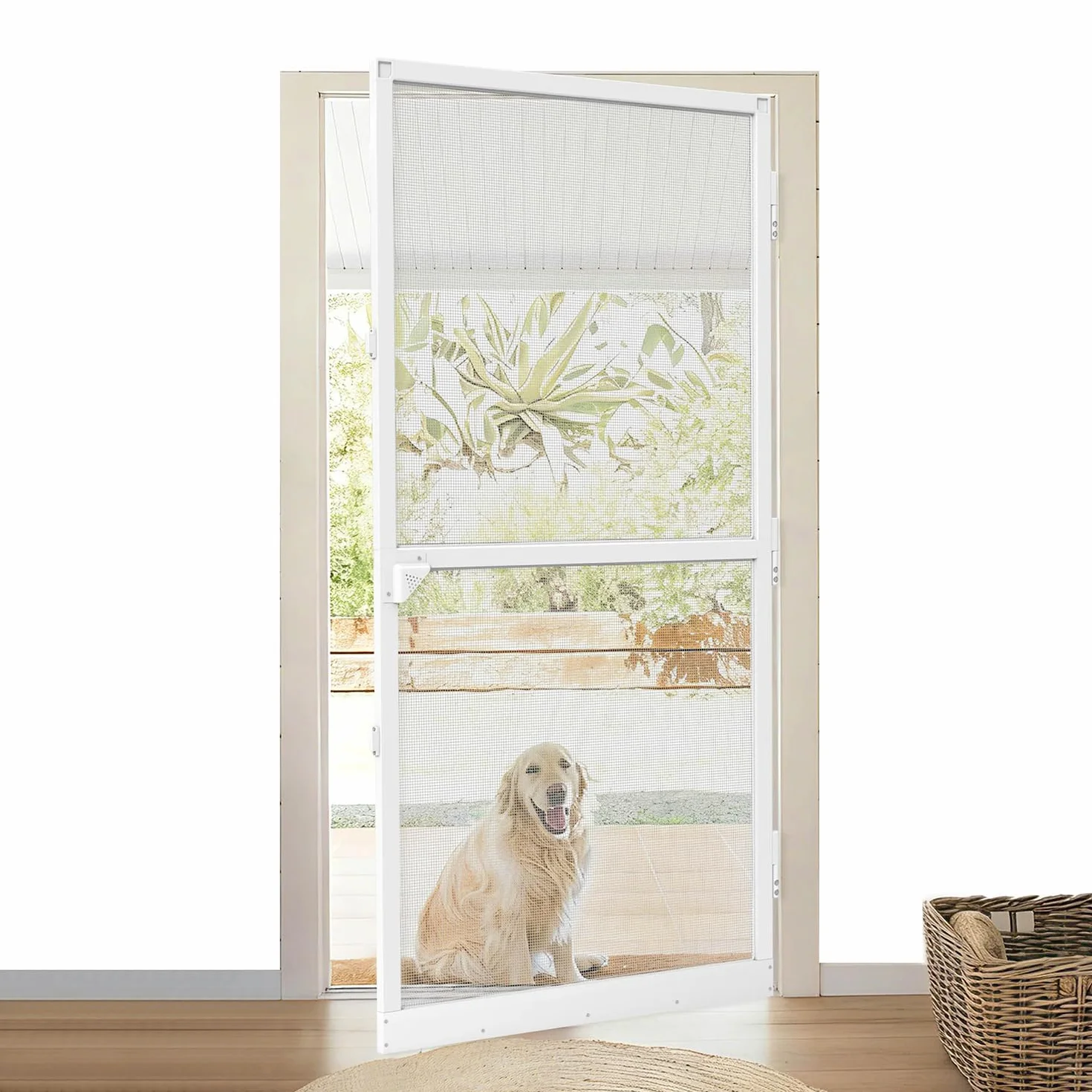 Aufun 120 x 240 cm Moskitiera do drzwi aluminiowych Flyscreen, ochrona przed owadami, z ramą aluminiową w kolorze białym