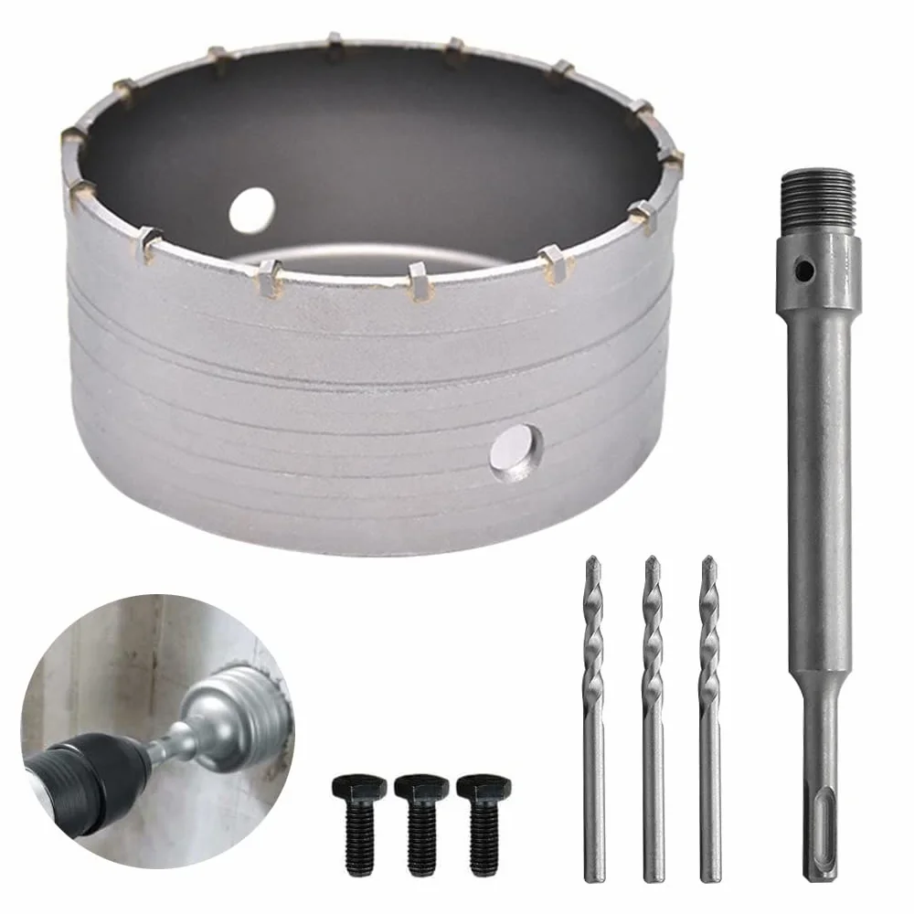 4-częściowe gniazdko koronowe, wiertło puszki 160 mm, z adapterem 220 mm SDS plus i 3 x wiertło centrujące 110 mm, do wierteł koronowych do betonu, Masonry (wiertło puszki 160 mm)