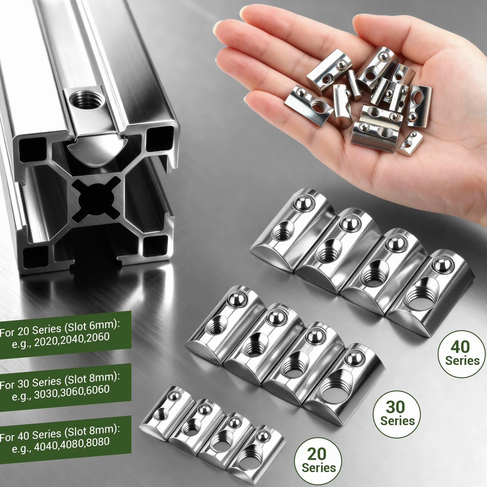 Kamienie rowkowe M6 z kulką, 45 sztuk, kamień do profilu aluminiowego 30 x 30, rowek 8, nakrętka przesuwna M6, stal węglowa, nakrętka ślizgowa z kulką sprężynową do drukarki 3D, frezarki CNC