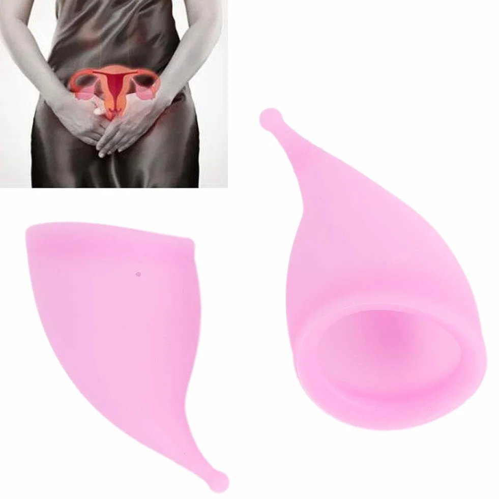 Kubek menstruacyjny, silikonowy damski kubek menstruacyjny wielokrotnego użytku, bezpieczny dla kobiet, damski kubek higieniczny (różowy duży + mały)
