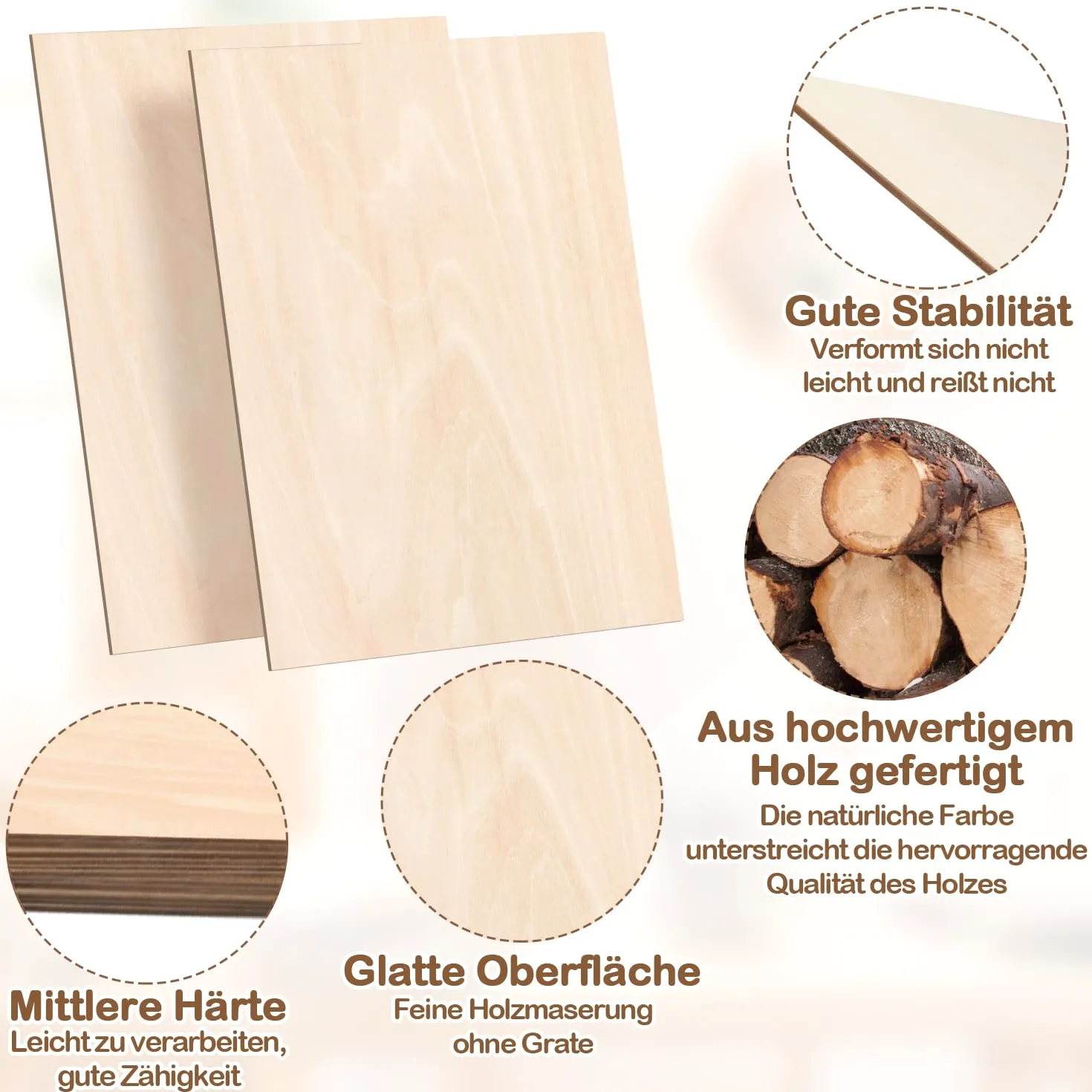 Płyta ze sklejki 3 mm, 420 x 300 mm, 50 sztuk, drewno lipowe, do majsterkowania, do modelarstwa, cięcia laserowego, grawerowania drewna, wypalania, malowania, malowania olejnego "zrób to sam"