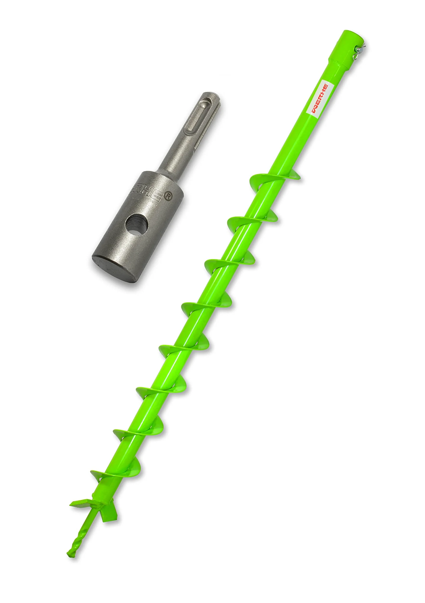 WERHE świder ziemny 60 mm, adapter SDS Plus, lita stal | długość całkowita 80 cm, grot centrujący, wymiana bez narzędzi, do wiercenia studni i prac ogrodowych, odporność na pęknięcia
