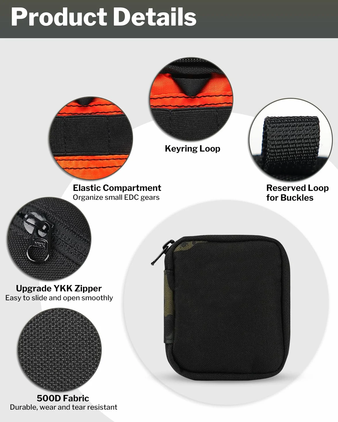 VIPERADE VE34 mini Pouch EDC, mały organizer na narzędzia kieszonkowe i multitool, kompaktowy EDC – mini portfel dla mężczyzn (VE34-czarny kamuflaż)