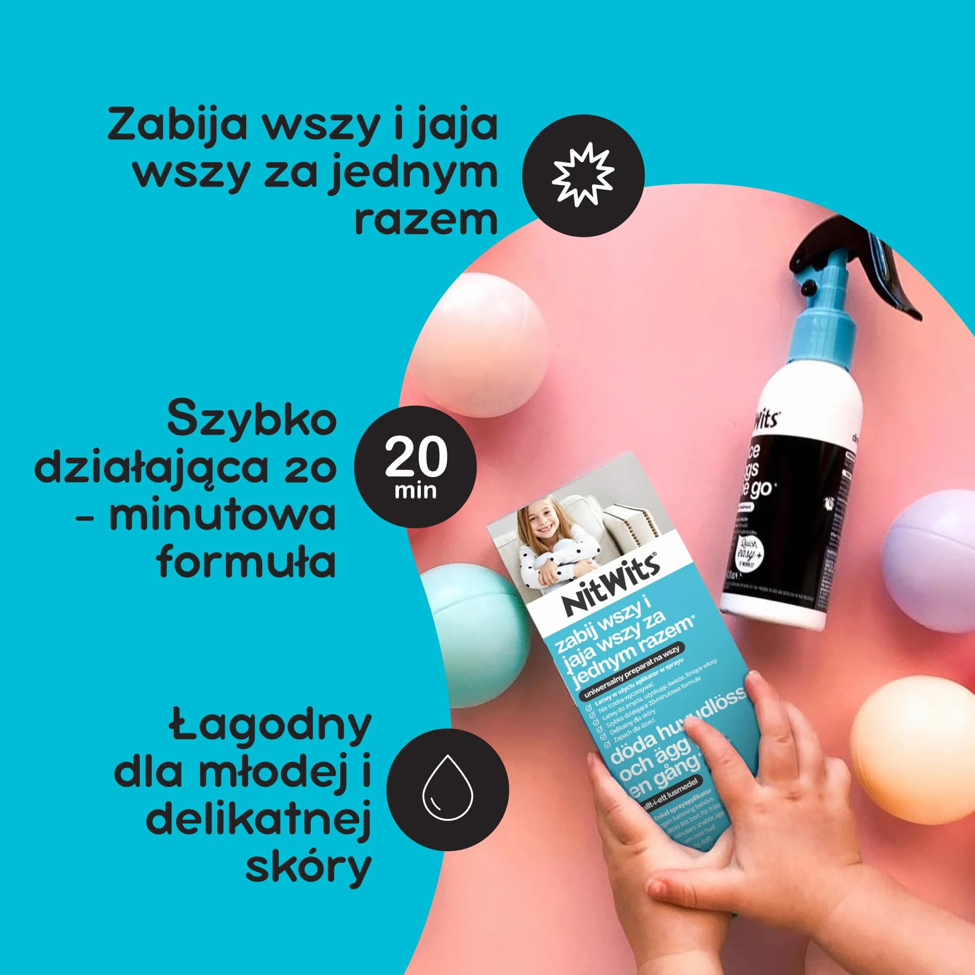 NitWits All-In-One – spray żel na wszy – szybkie usuwanie wszy i gnid w 1 zabiegu (20 minut) – z plastikowym grzebieniem – 120 ml