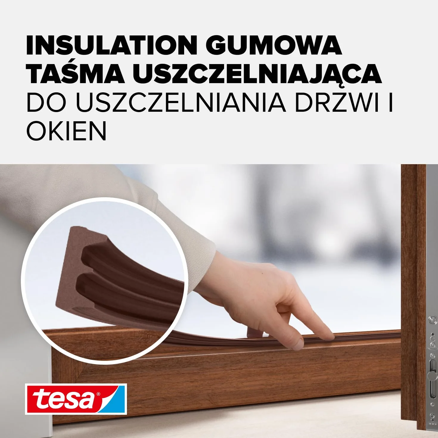 tesa INSULATION S taśma uszczelniająca - Samoprzylepna gumowa uszczelka do izolacji szczelin w oknach i drzwiach - Brązowa - 25 m x 9 mm x 4 mm