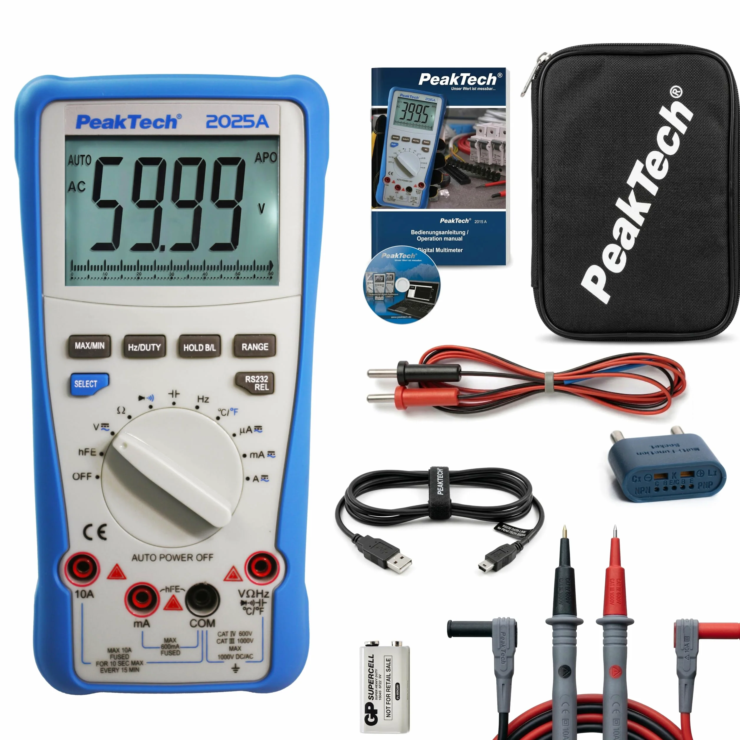 PeakTech P 2025 A True RMS 1000 V multimetr cyfrowy 6000 zliczeń USB