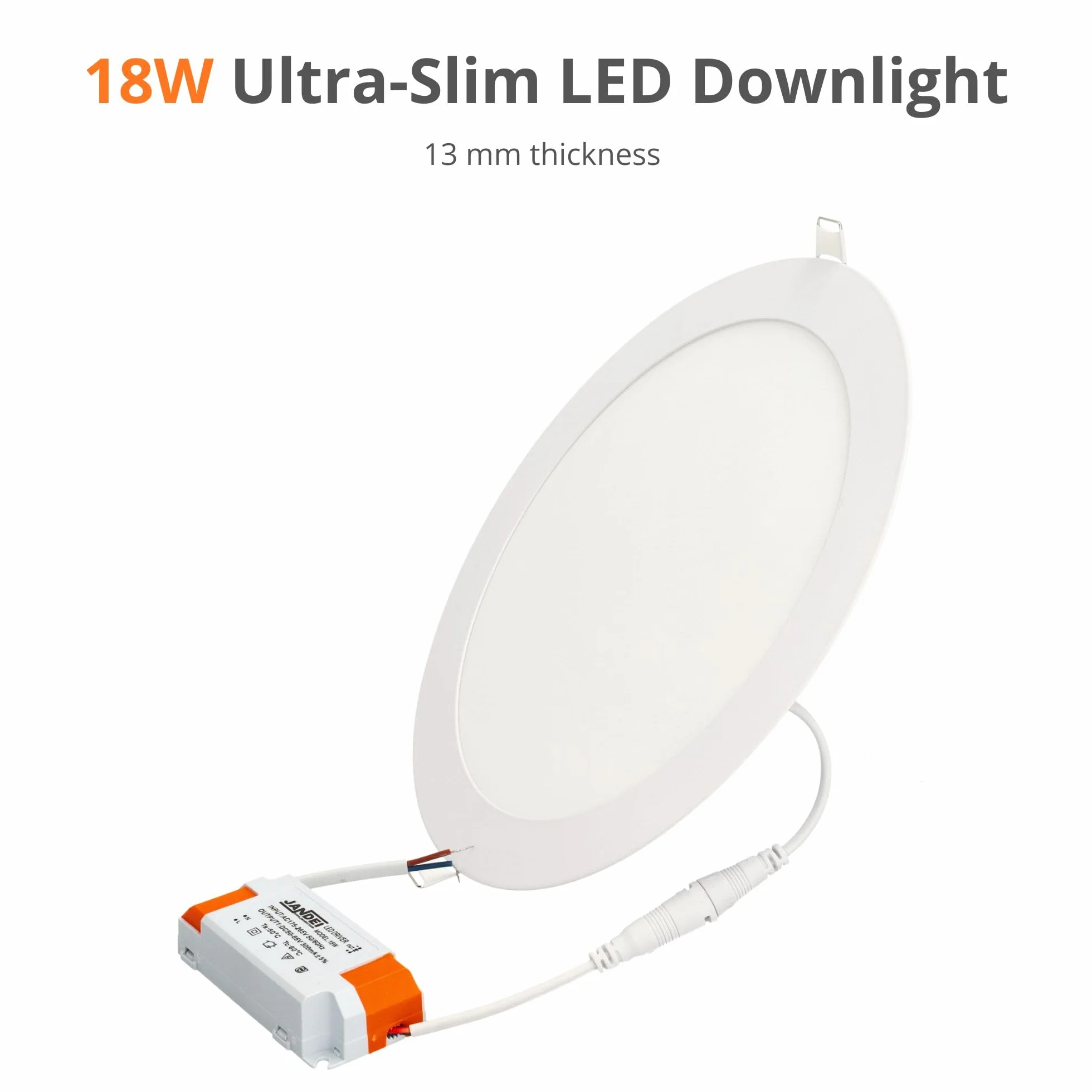 JANDEI - komplet 5 x LED Downlight 18W okrągły do zabudowy, płaski biały matowy pierścień, aluminiowy otwór 200-205 mm, neutralna biel 4200K, lampa sufitowa, oświetlenie sufitowe