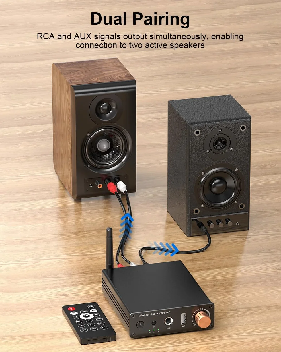 Bluetooth 6.0 Receiver Hi-Res Wireless Audio Adapter Low Latency for Stereo Speakers Home Audio