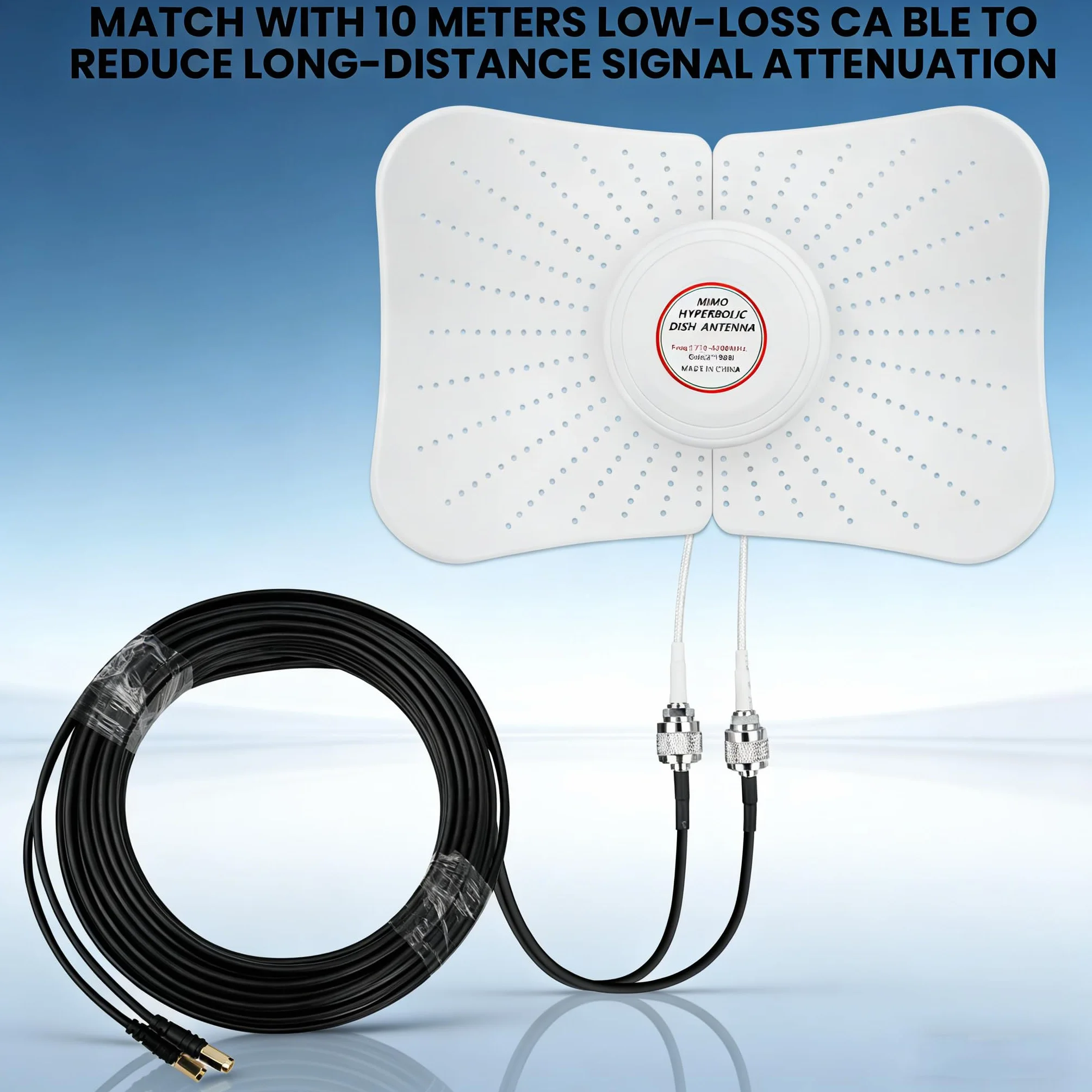 Antena zewnętrzna 4G LTE 5G, antena kierunkowa MIMO, 600-6000 MHz do 22 dB, 2 x 10 m, wzmocnienie kompatybilne z routerem zewnętrznym 2 x TS9