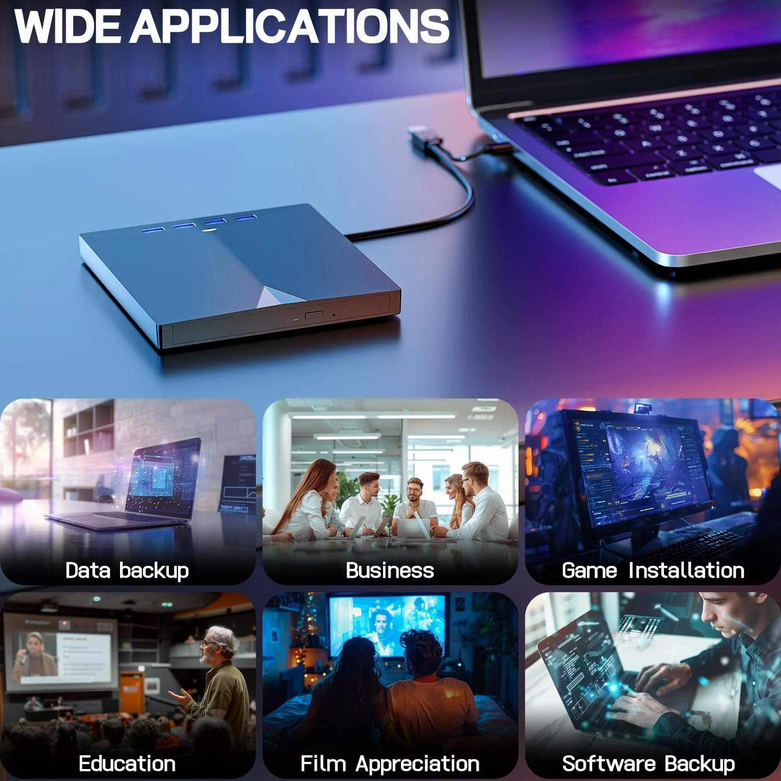 Przenośny zewnętrzny odtwarzacz DVD CD USB 3.0 typ C do PC laptop D02