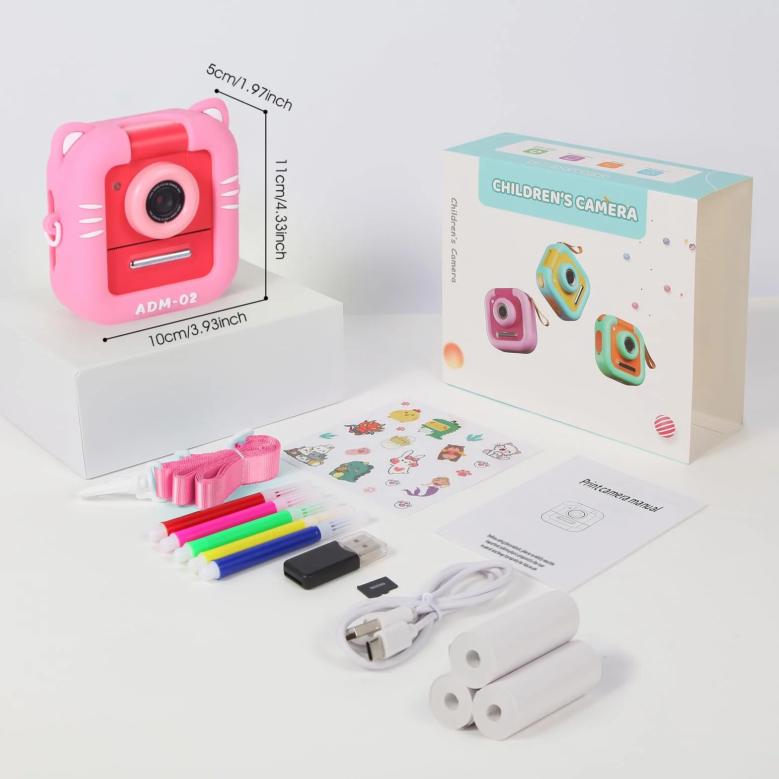 Aparat dla dzieci do natychmiastowego drukowania ZUEOKAI 2.4" z obiektywem obracanym o 180°, 3 papierami do druku, kartą 32GB i etui z silikonu, idealny na prezenty dla dzieci od 3 do 10 lat