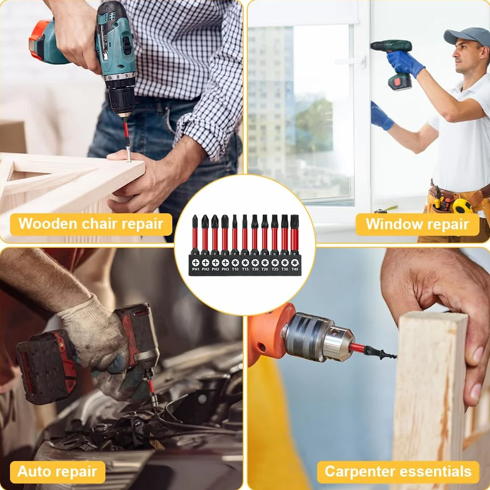 Flintronic Zestaw bitów wkrętaków Torx, magnetyczne bity udarowe, stal S2 Phillips Pozidriv, bity Torx odporne na manipulacje, T10 T15 T20 T25 T30 T40 PH1 PH2 PH3