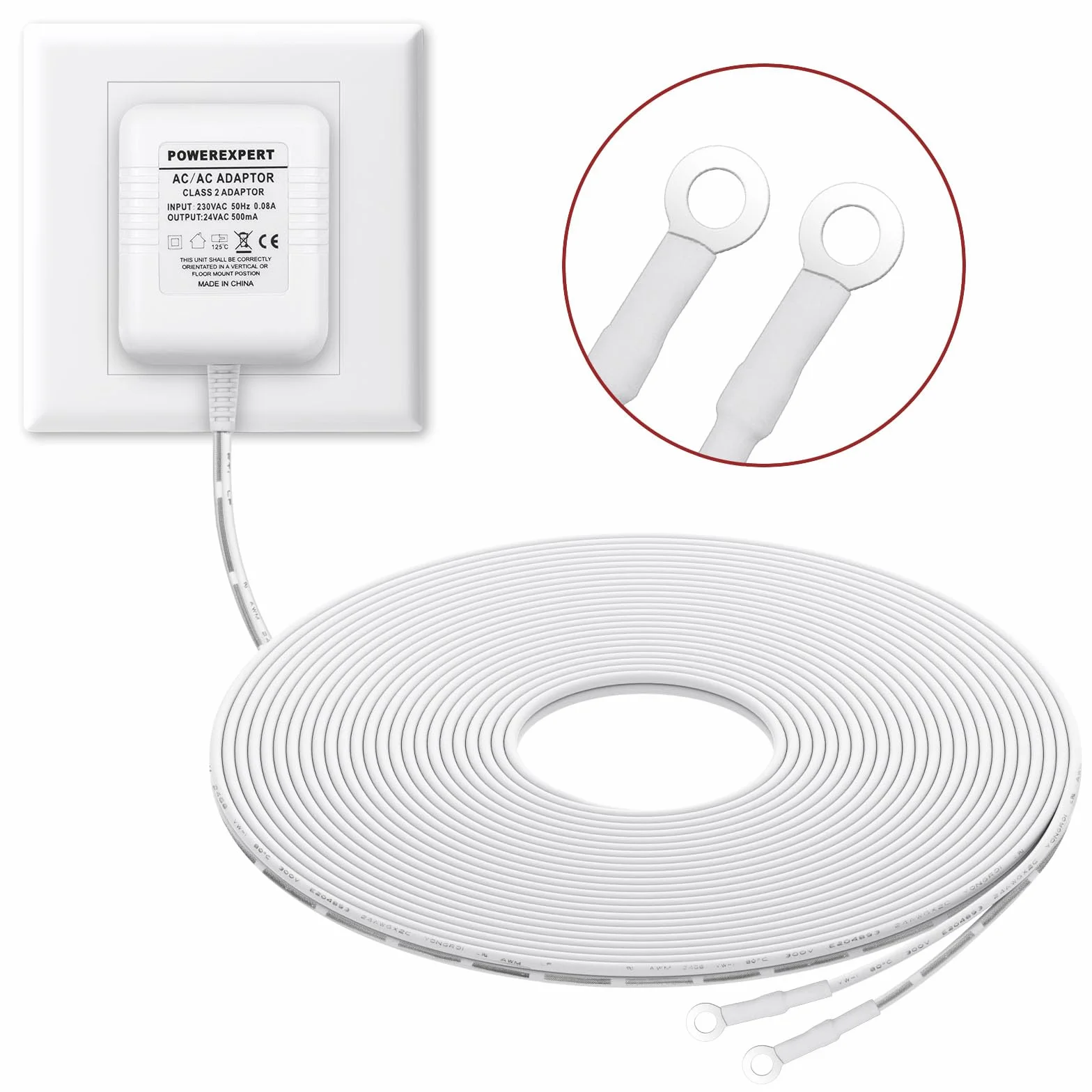 Transformator dzwonka do drzwi, 24 V, 500 mA, transformator, wideo-dzwonek do drzwi, zasilacz do większości wersji Ring Doorbell, kabel o długości 8 m (315")