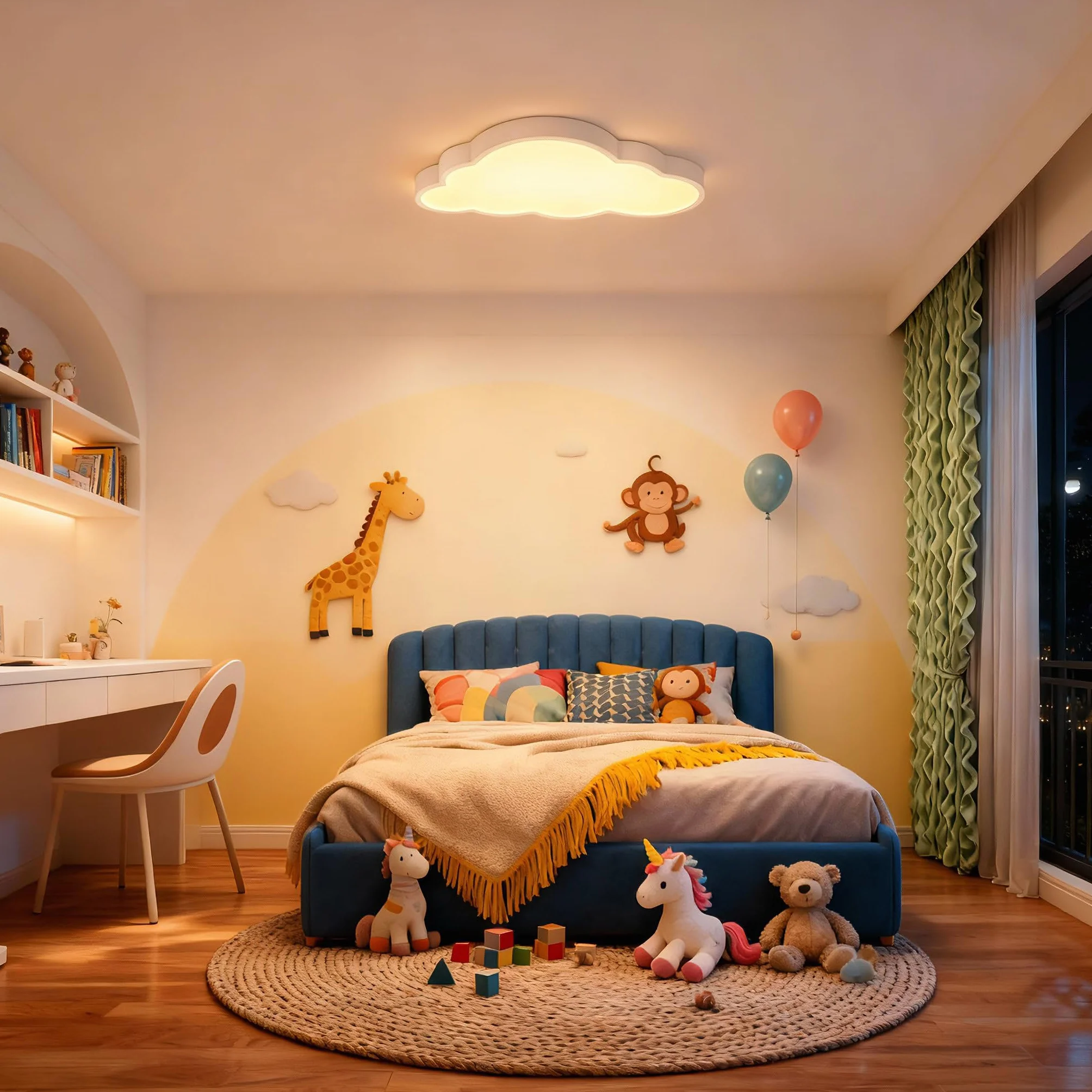 LZQ Lampa sufitowa LED, 48 W, do pokoju dziecięcego, ściemniana, chmury, lampa sufitowa, lampa do salonu, sypialni, z pilotem