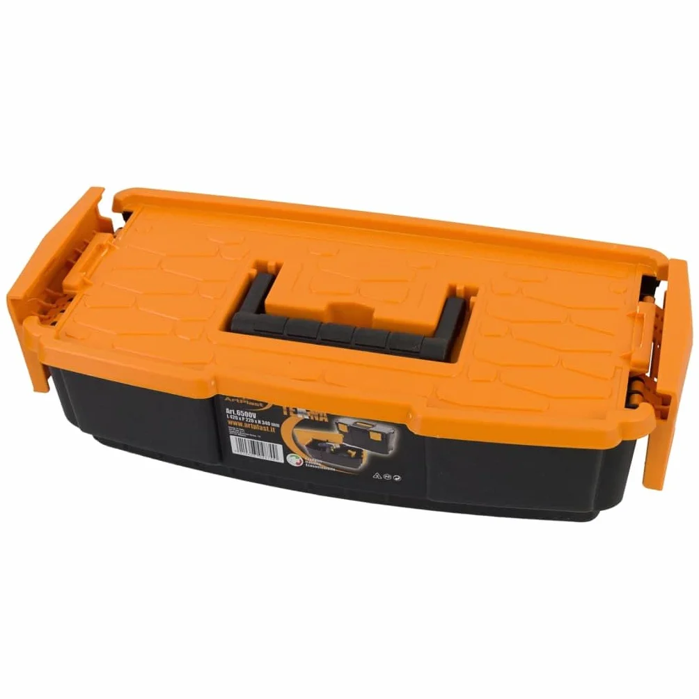 Walizka na narzędzia z polipropylenu 420 x 220 x 340 mm, czarno-żółta, zamykana skrzynka narzędziowa z przezroczystą pokrywą, organizer na śruby i gwoździe