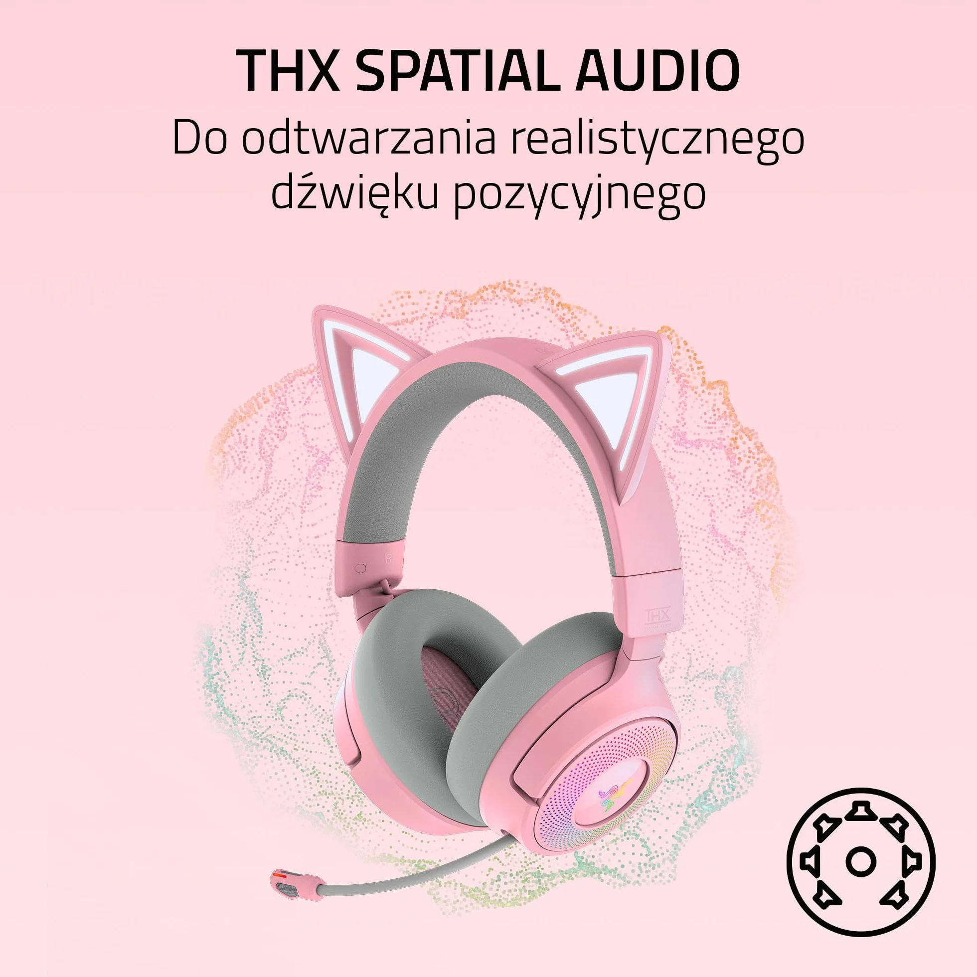 Razer Kraken Kitty V3 Pro bezprzewodowy zestaw słuchawkowy RGB do gier Triforce 40 mm Hyperspeed Bluetooth Quartz
