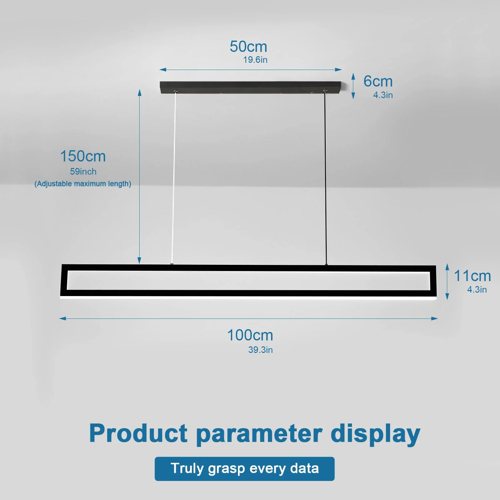 100cm Lampa Wisząca LED 42W Aluminiowa Lampa Stołowa, Regulowana Wysokość Nowoczesna Lampa Wisząca LED Z Funkcją ściemniania 3000K-6500K 10%-100% Jasności Wisząca Z Pilotem I Aplikacją