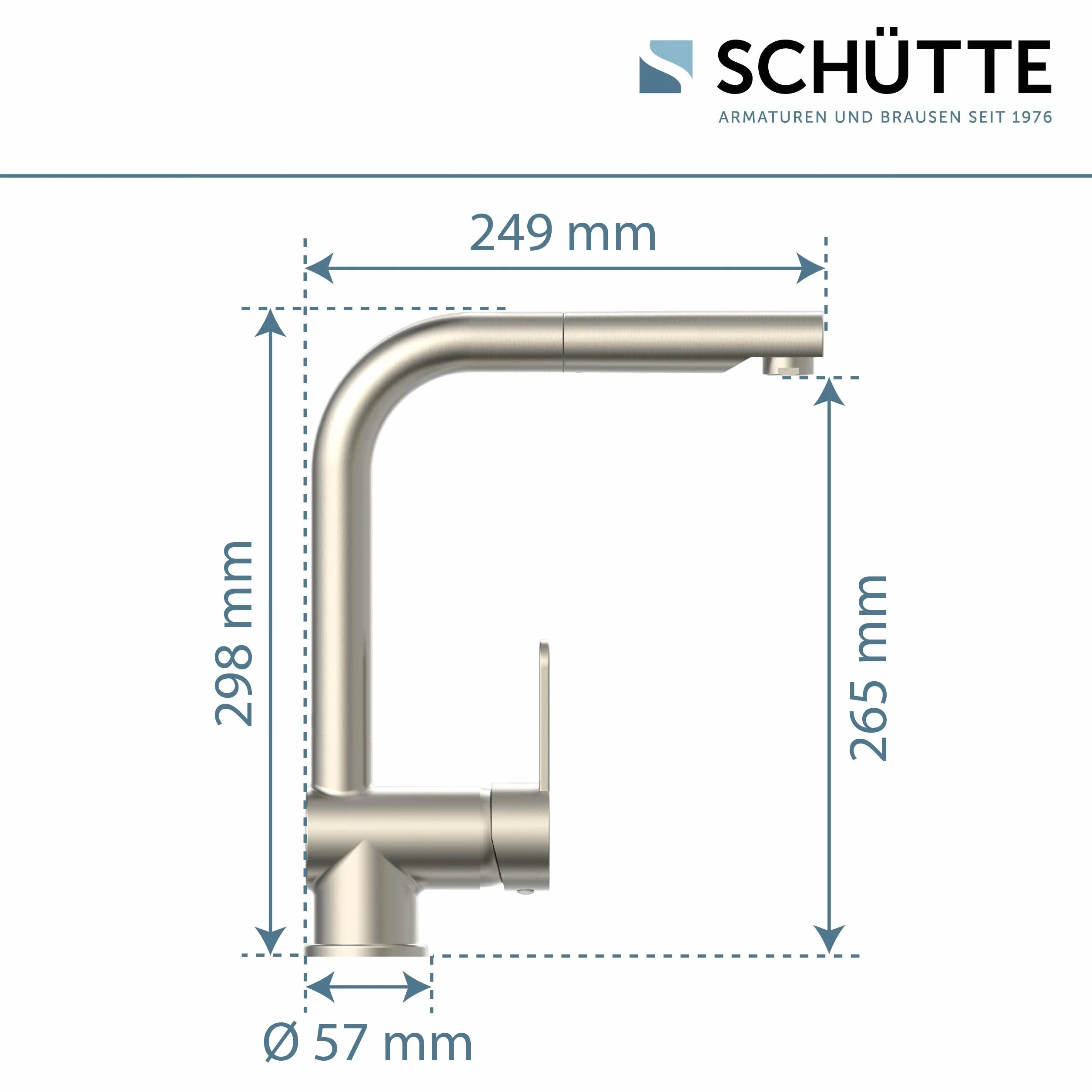 SCHÜTTE London armatura kuchenna z wyciąganą głowicą prysznicową, kran obracany o 360 stopni do kuchni, bateria mieszająca z mieszaczem jednouchwytowym, armatura zlewozmywakowa o wyglądzie stali