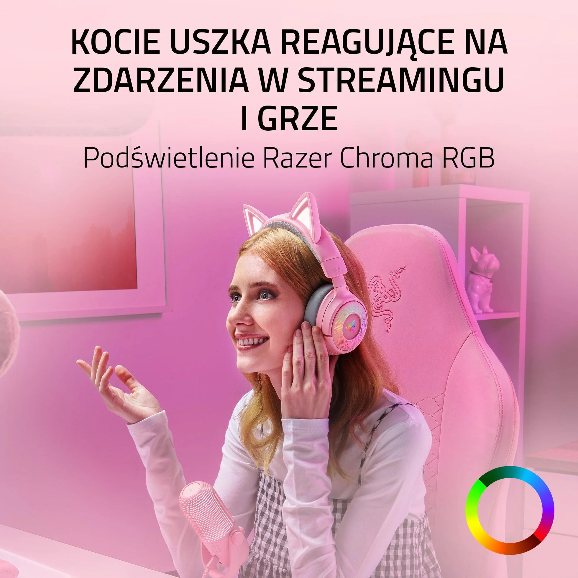 Razer Kraken Kitty V3 Pro bezprzewodowy zestaw słuchawkowy RGB do gier Triforce 40 mm Hyperspeed Bluetooth Quartz