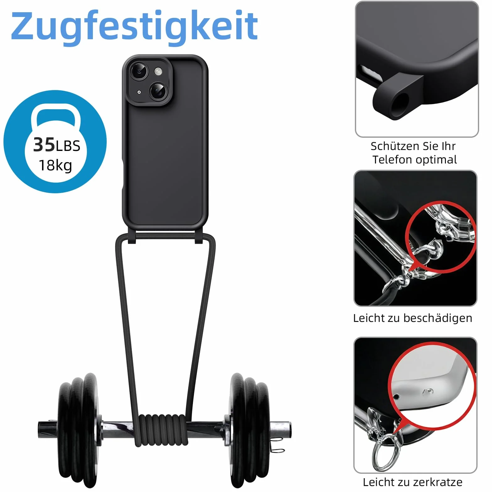 Etui do iPhone 13 6,1" silikonowe z regulowaną smyczą, odporne na wstrząsy, czarne